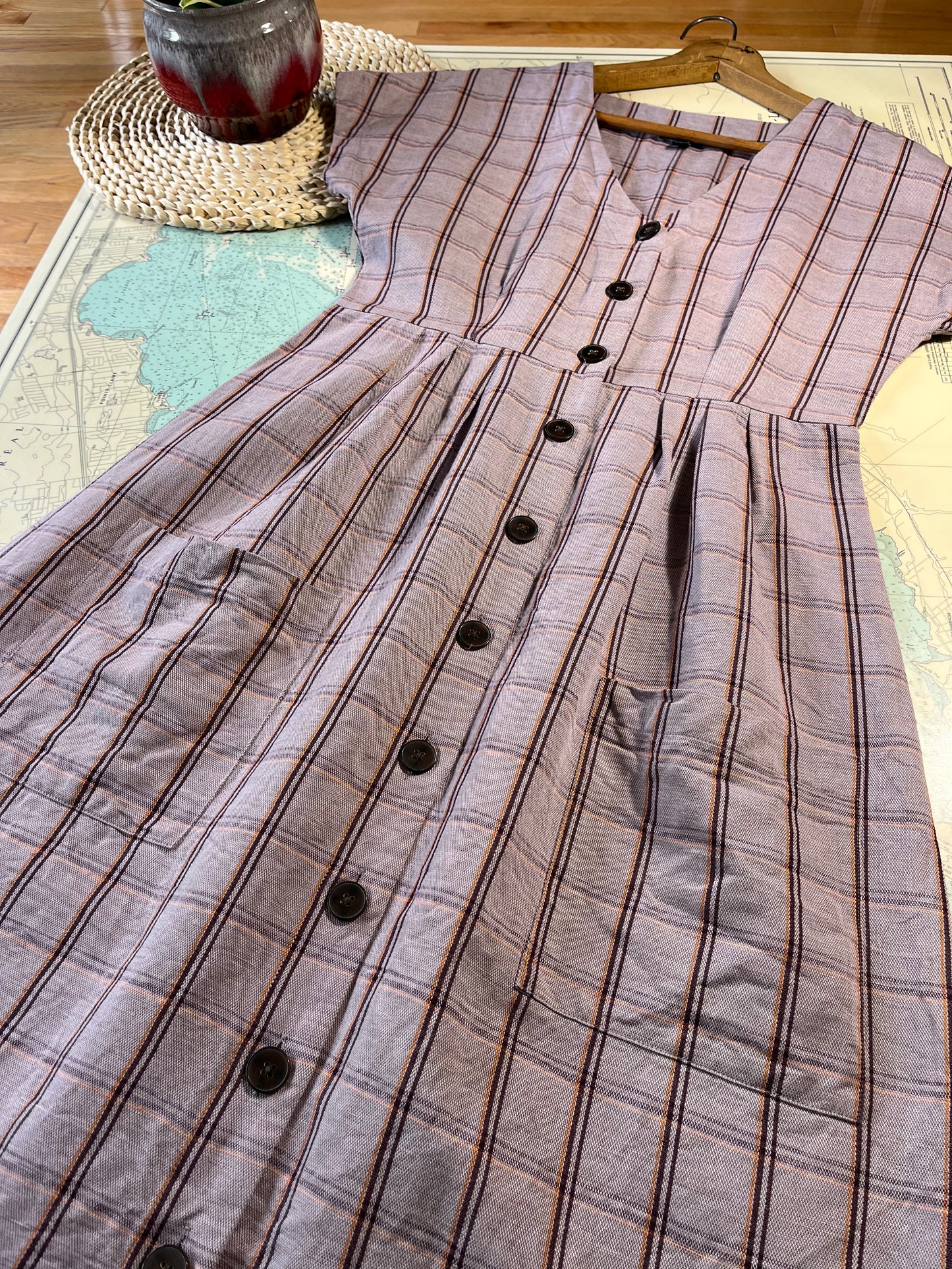 Frank and Oak Purple Plaid Button Down Dress