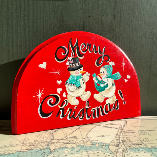 Hand Painted Merry Christmas Snowman Sign