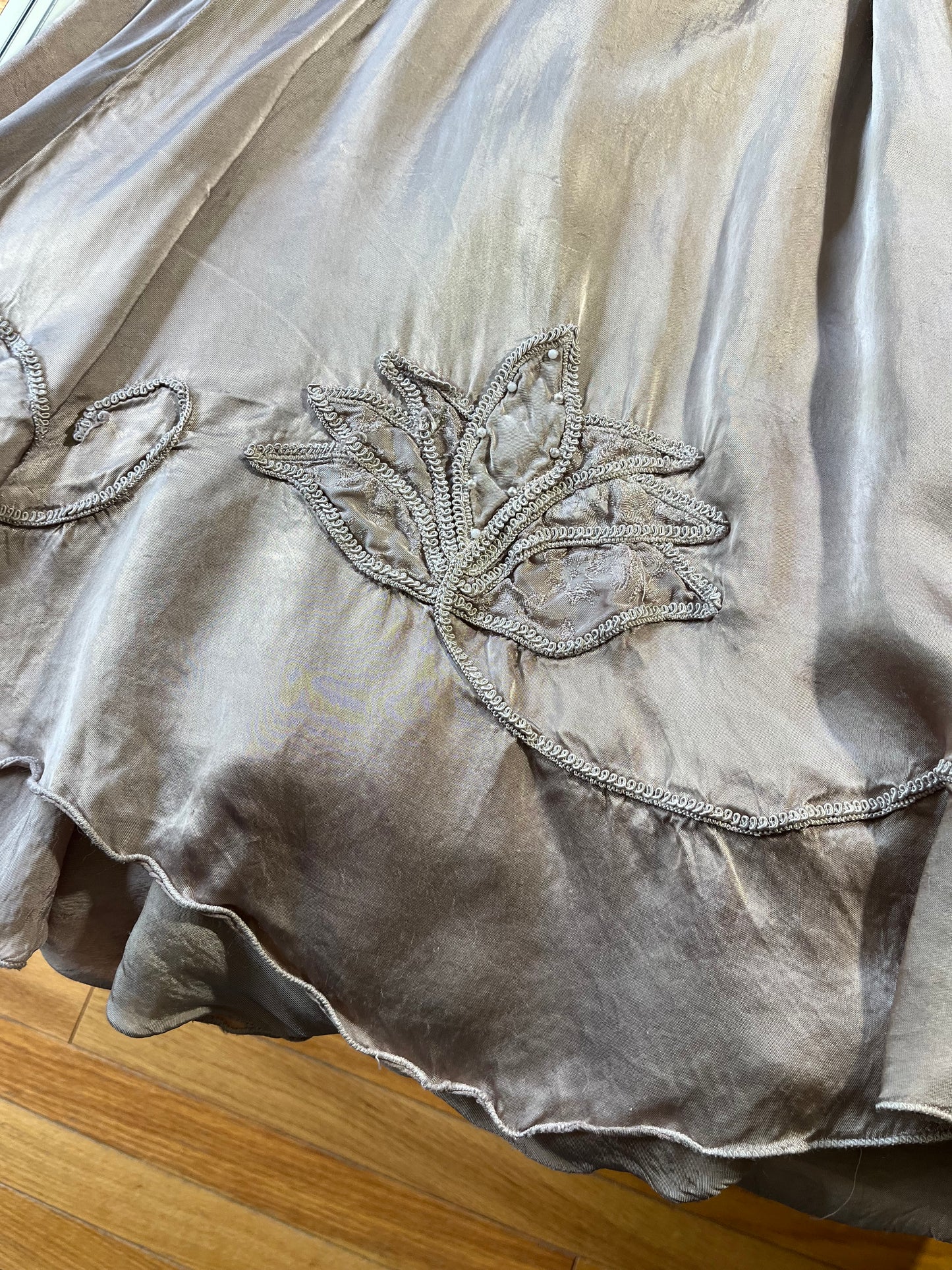 Vintage Satin Beaded Floral Detail Maxi Skirt Made in Italy