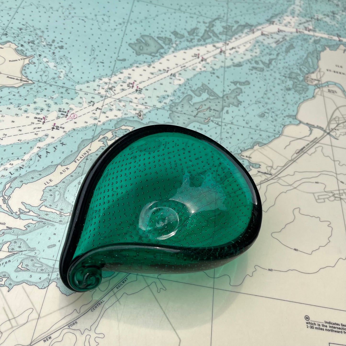 Vintage Green Bubble Glass Teardrop Vessel / Ashtray