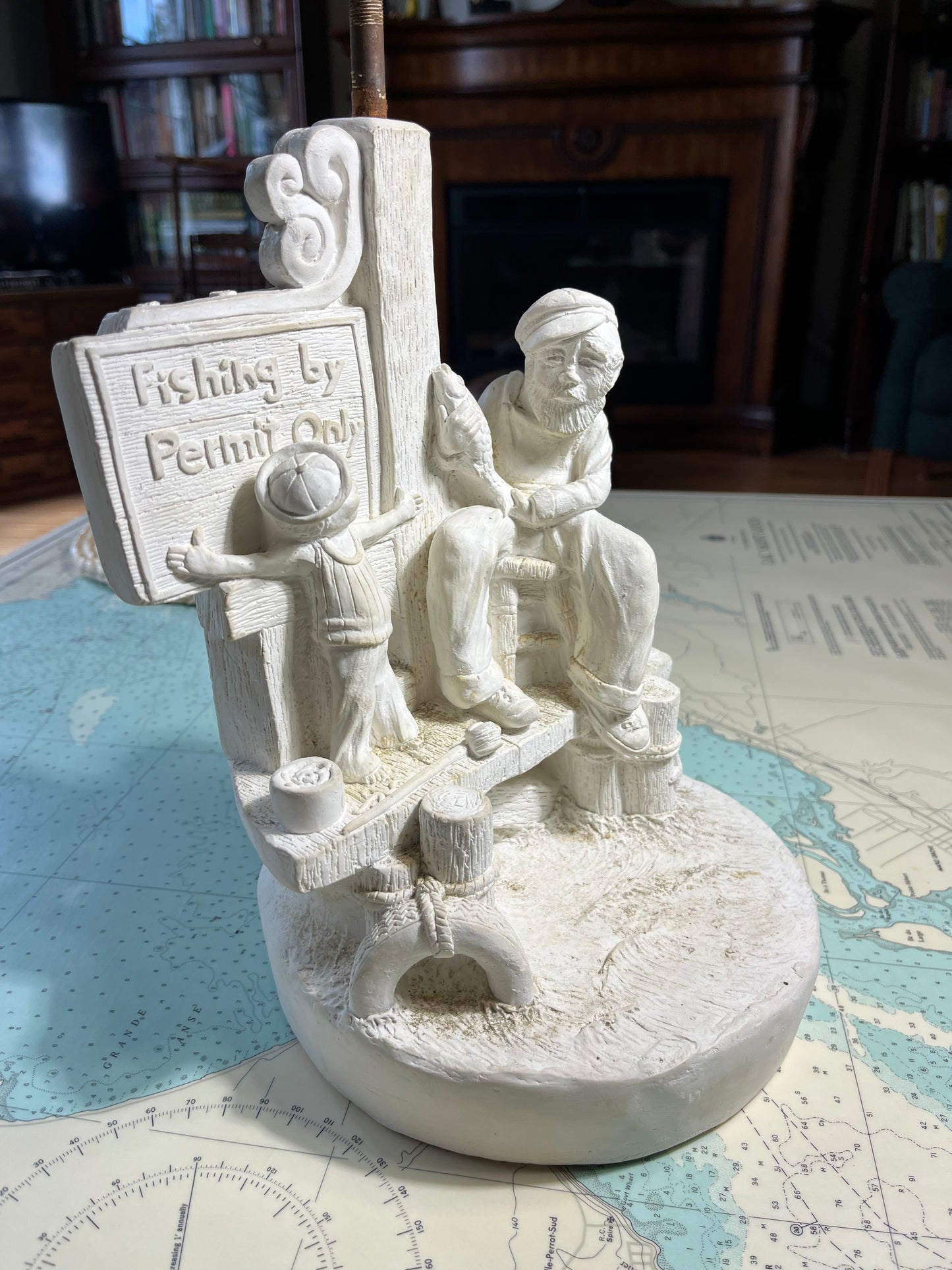 Vintage 70s Chalkware Fishing Lamp Base Blank