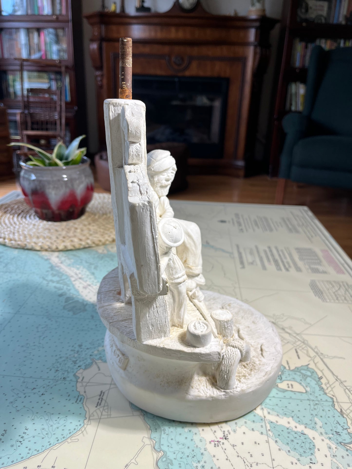 Vintage 70s Chalkware Fishing Lamp Base Blank
