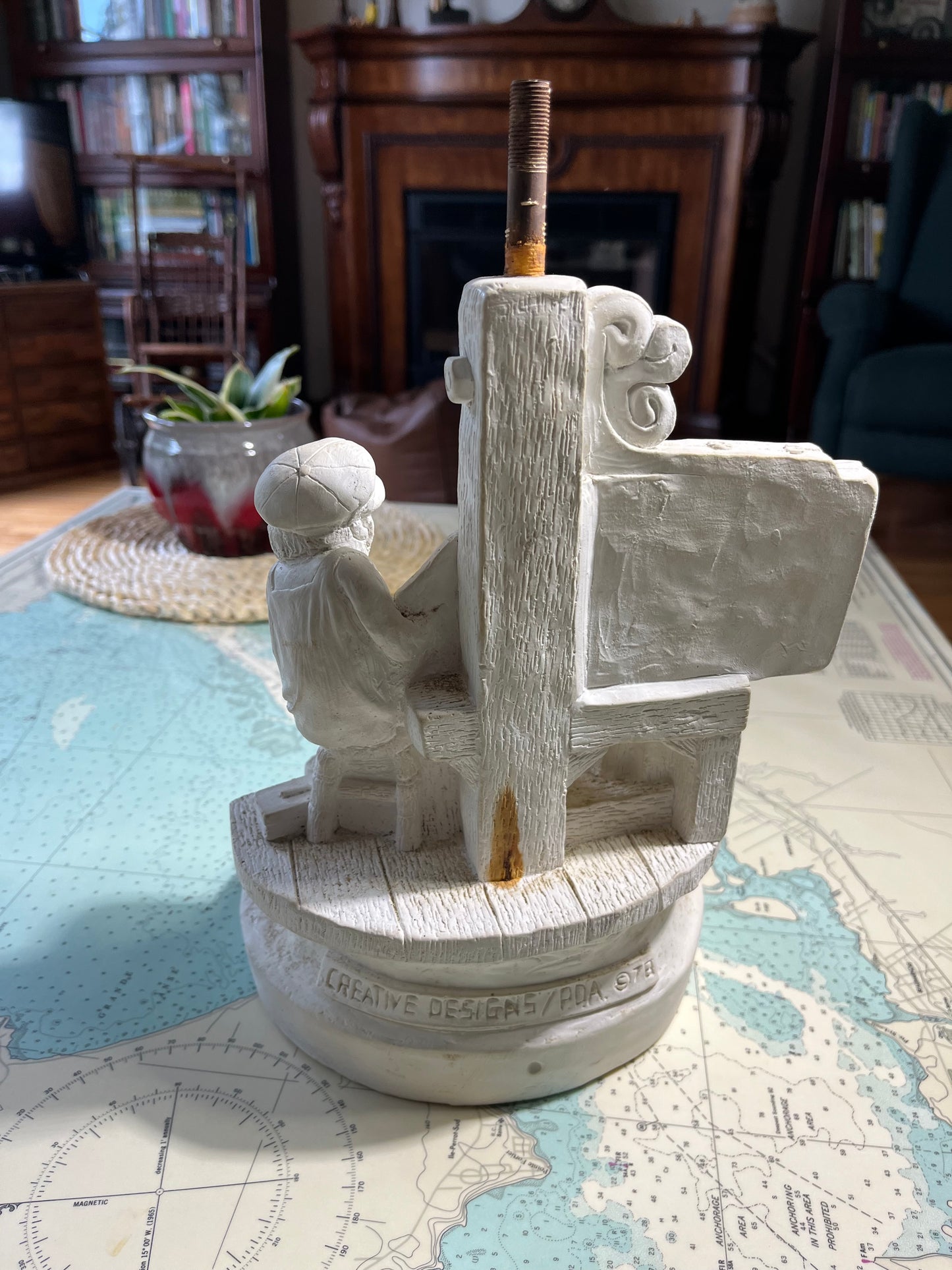 Vintage 70s Chalkware Fishing Lamp Base Blank