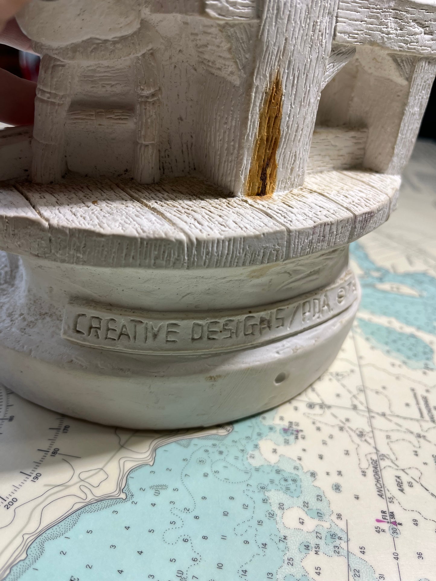 Vintage 70s Chalkware Fishing Lamp Base Blank