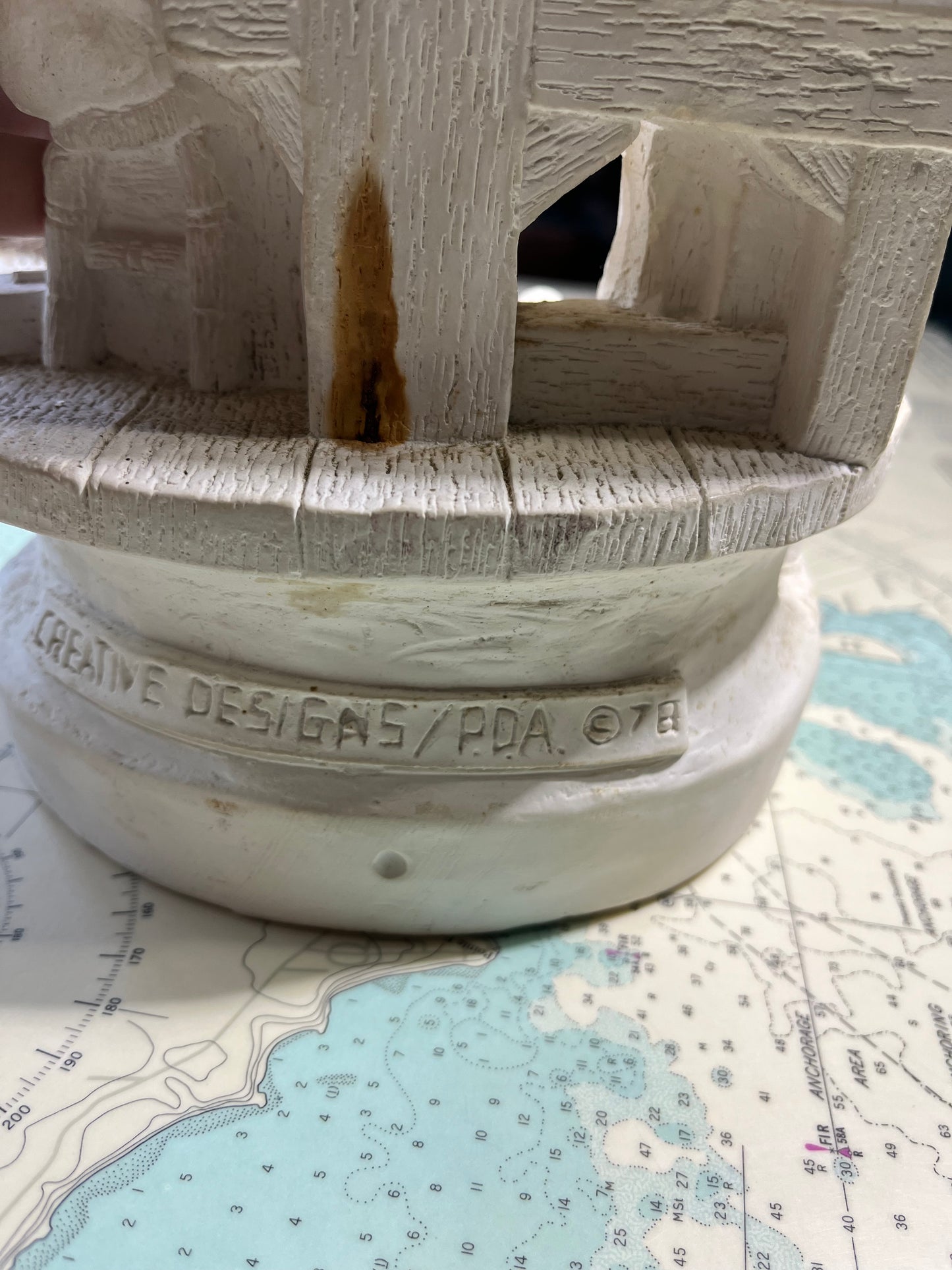 Vintage 70s Chalkware Fishing Lamp Base Blank