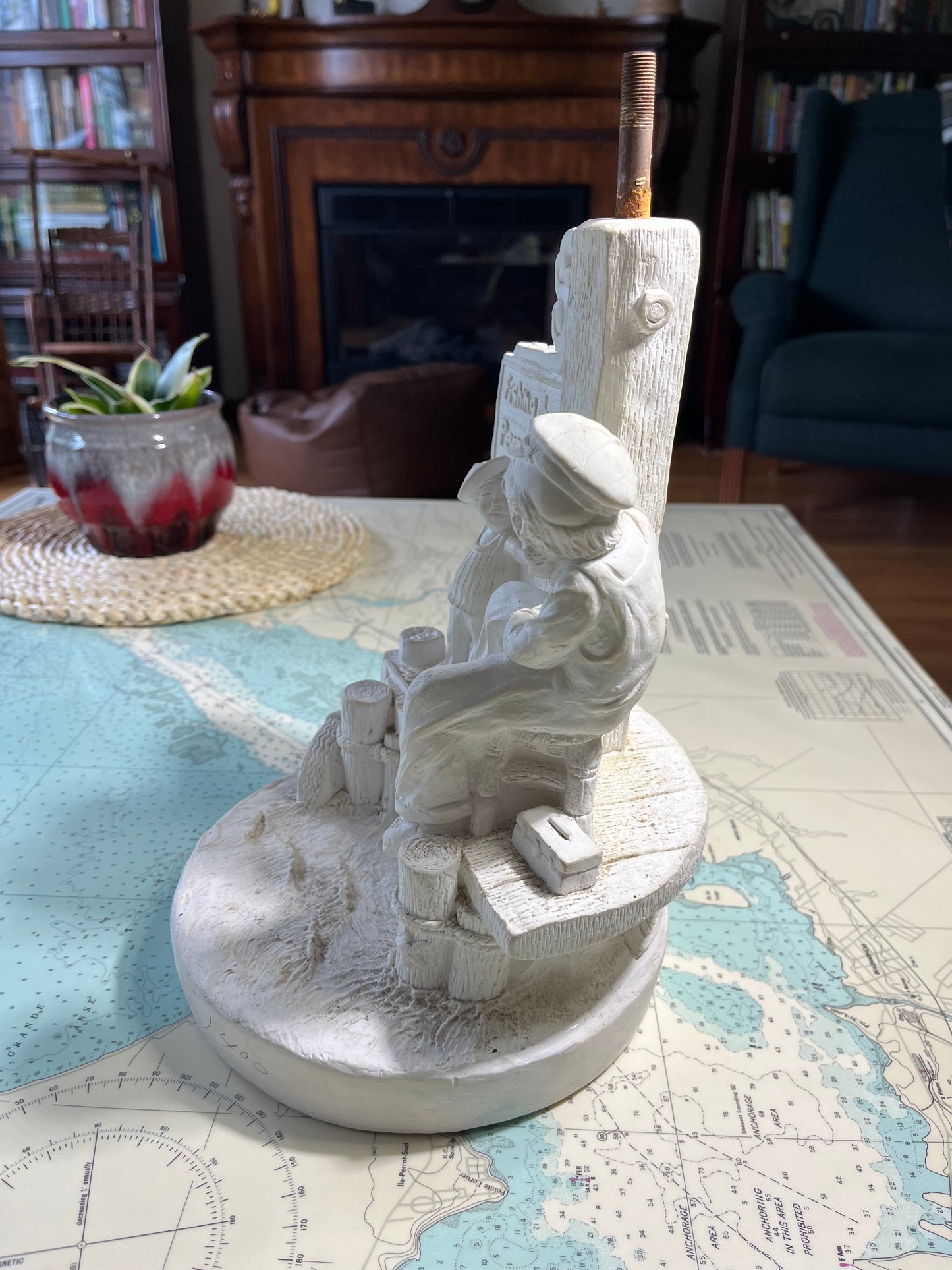 Vintage 70s Chalkware Fishing Lamp Base Blank