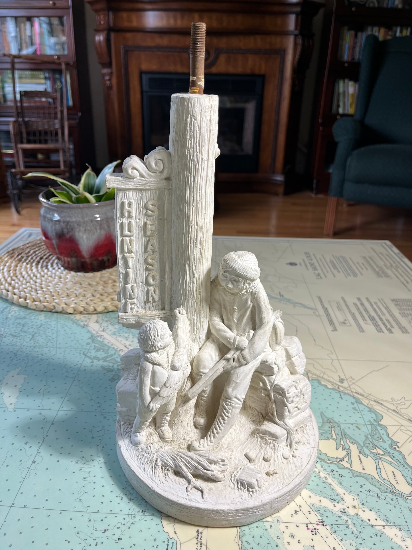 Vintage 70s Chalkware Hunting Lamp Base Blank