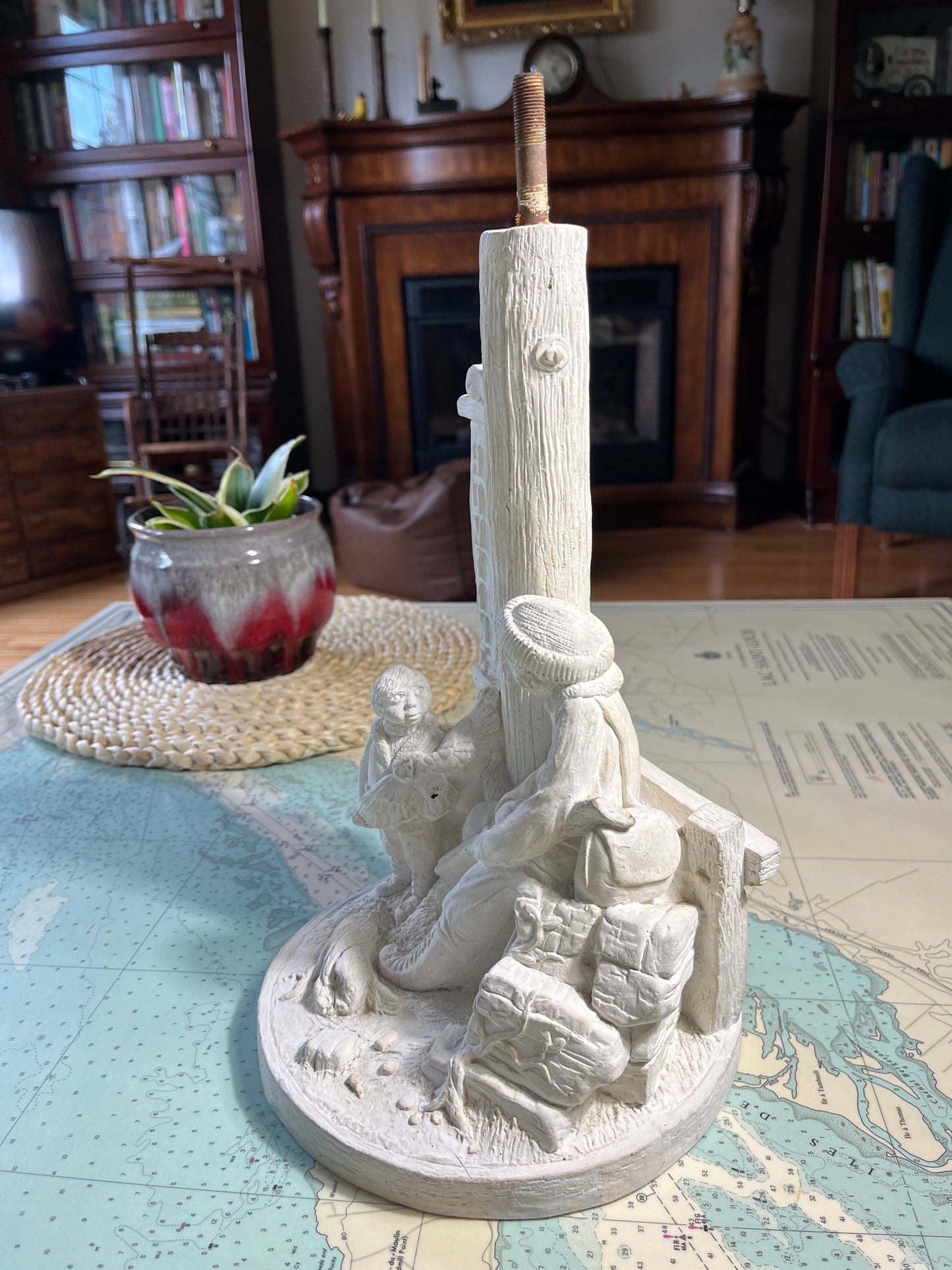 Vintage 70s Chalkware Hunting Lamp Base Blank