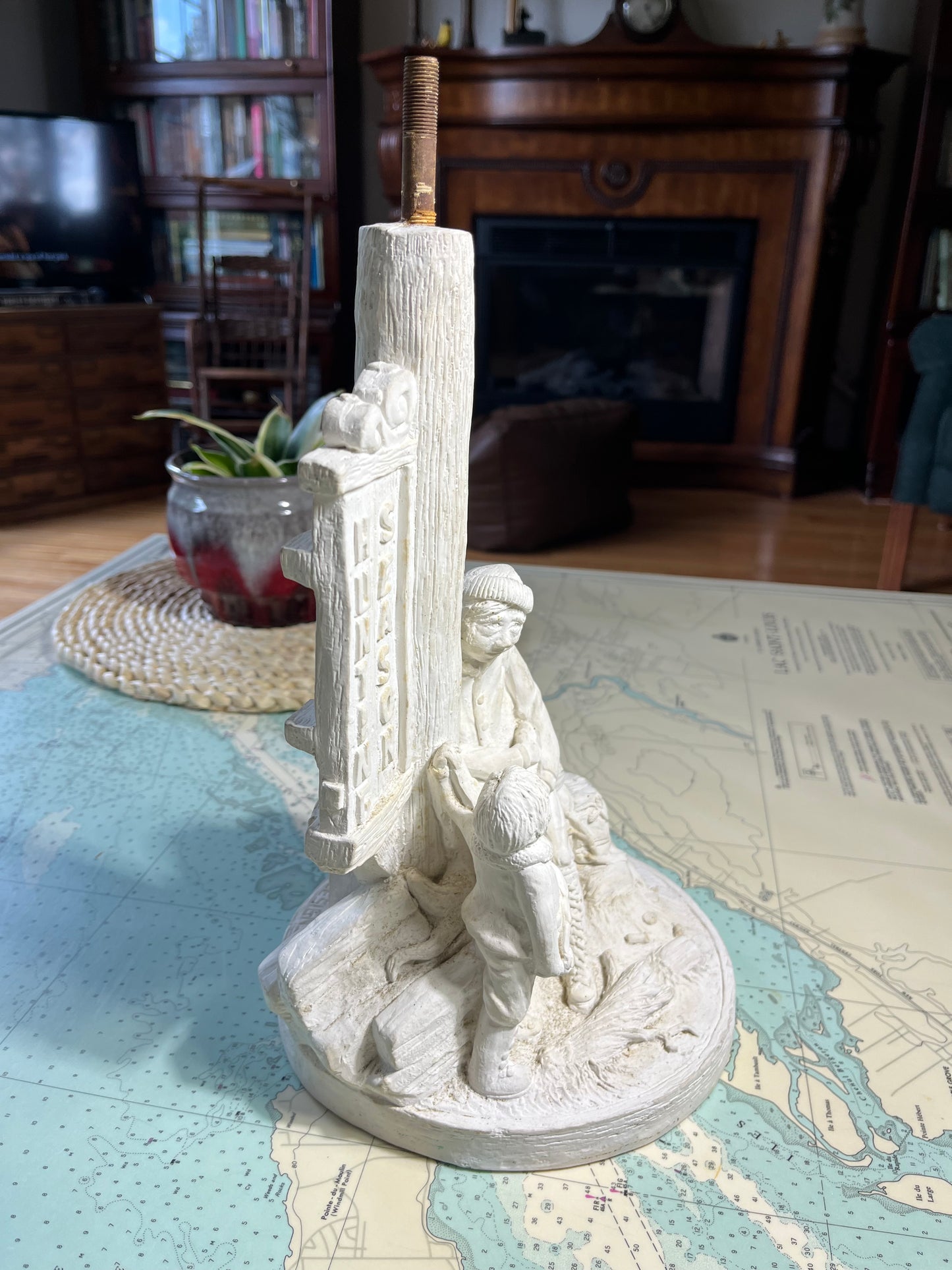 Vintage 70s Chalkware Hunting Lamp Base Blank