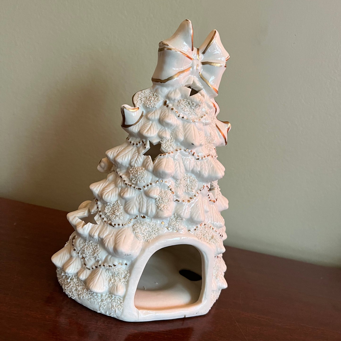 Vintage 90s White Ceramic Christmas Tree with Stars