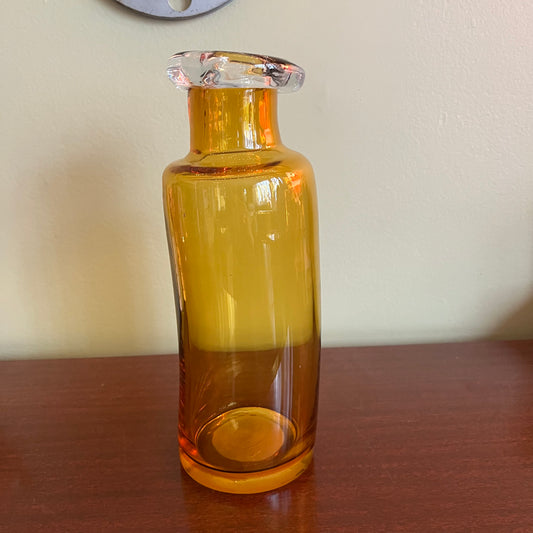 Vintage Hand Blown Amber Glass Bottle