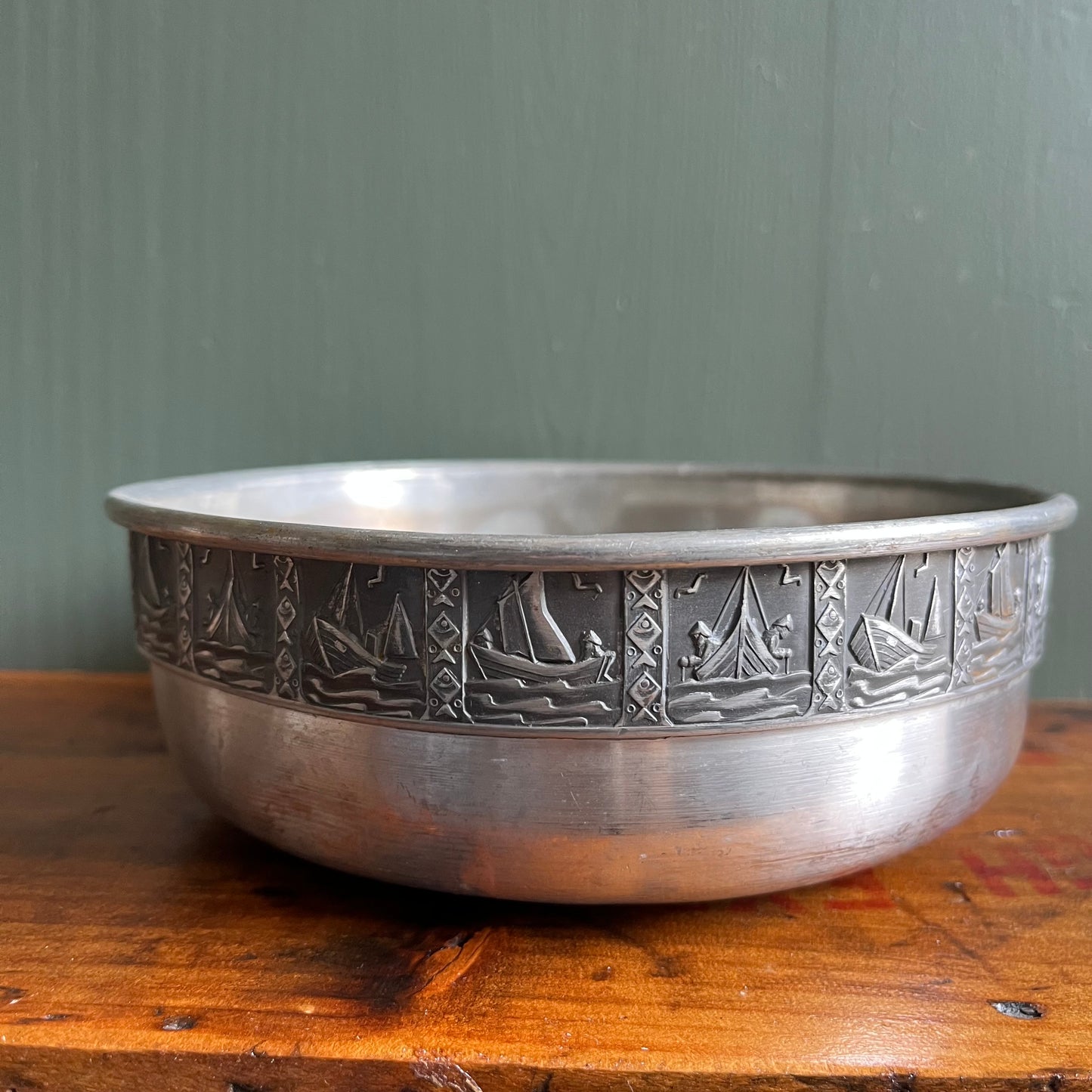 Vintage Nautical Selandia Norway Pewter Ship Bowl
