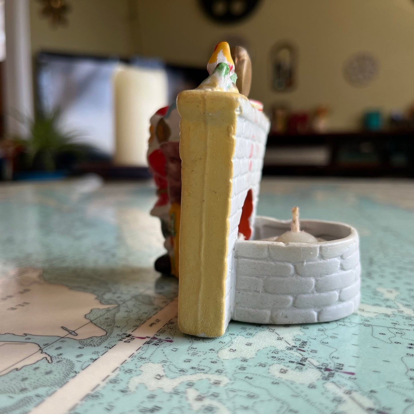 Vintage Ceramic Santa at Fireplace Tea Light Candle Holder