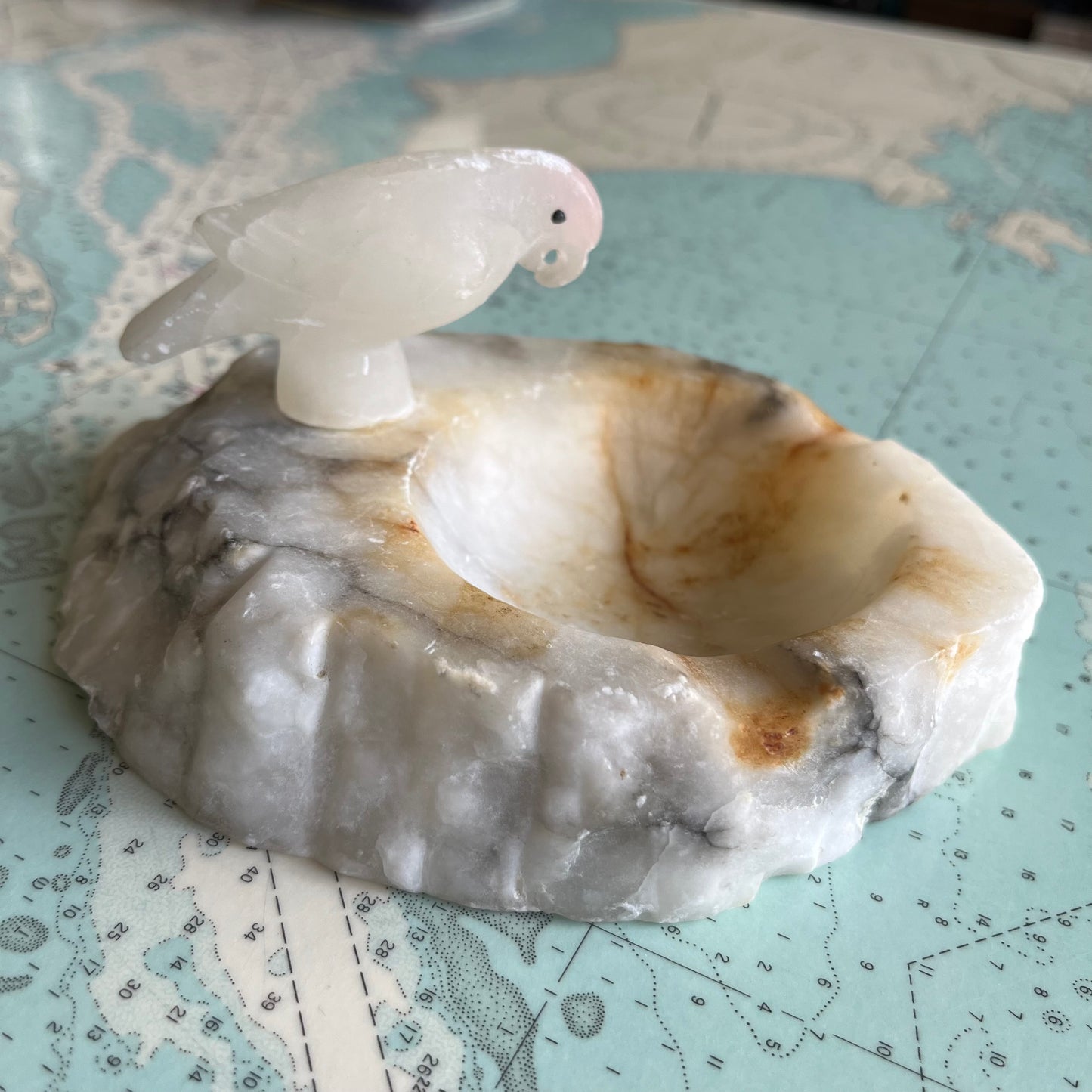Vintage Agate Carved Parrot Ashtray / Dish