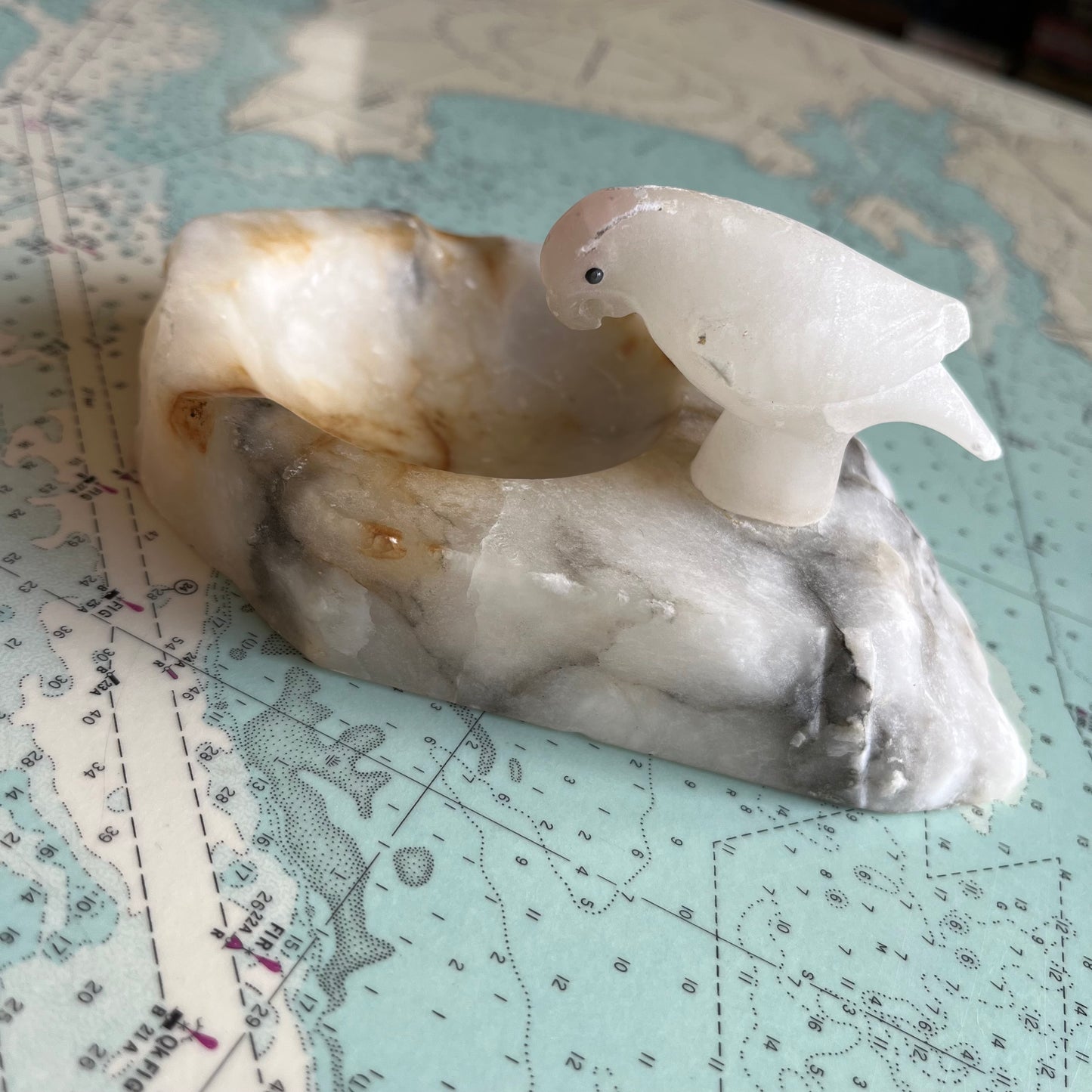 Vintage Agate Carved Parrot Ashtray / Dish