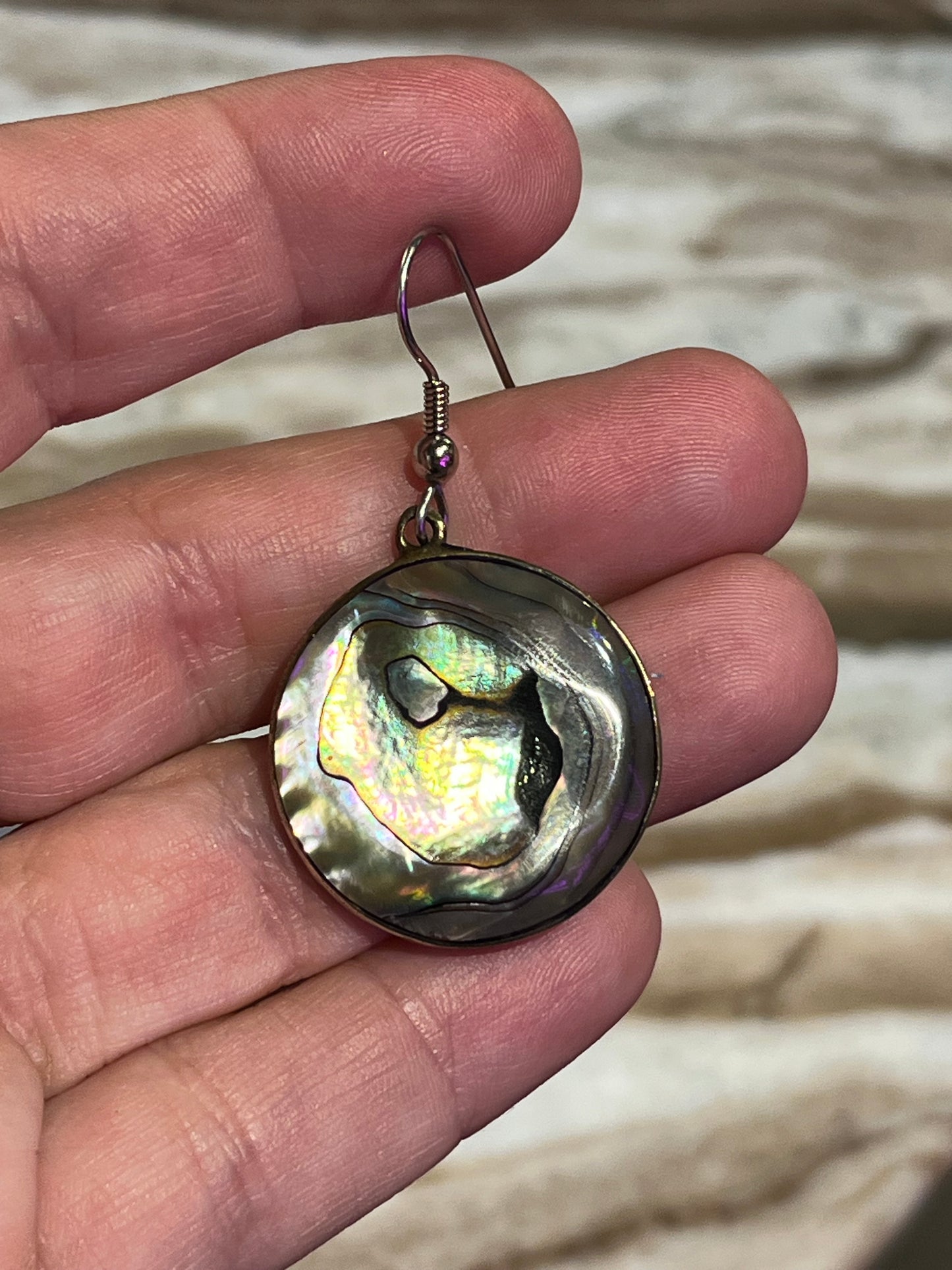 Vintage Sterling Silver and Abalone Disc Earrings