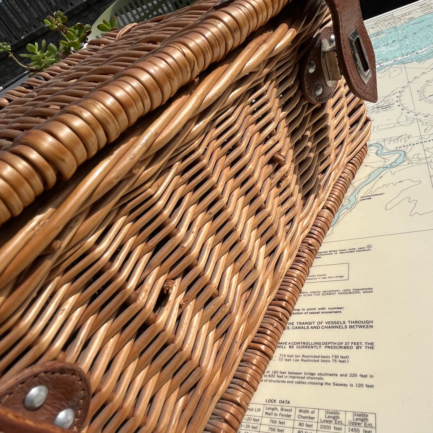 Vintage Wicker Picnic Basket With Hinged Lid