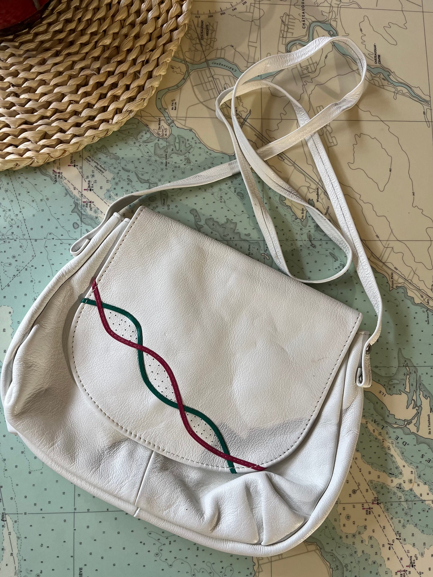 Vintage 80s White Leather Sling Purse