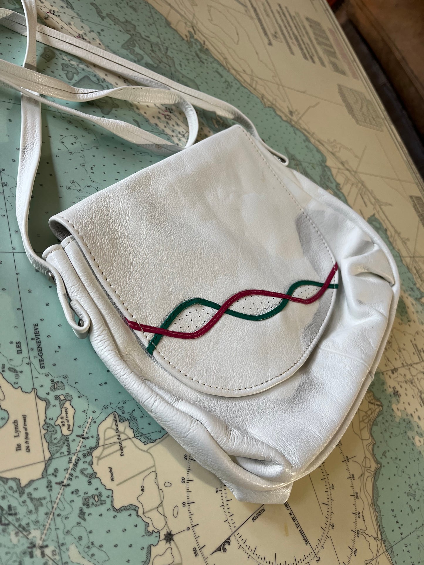 Vintage 80s White Leather Sling Purse