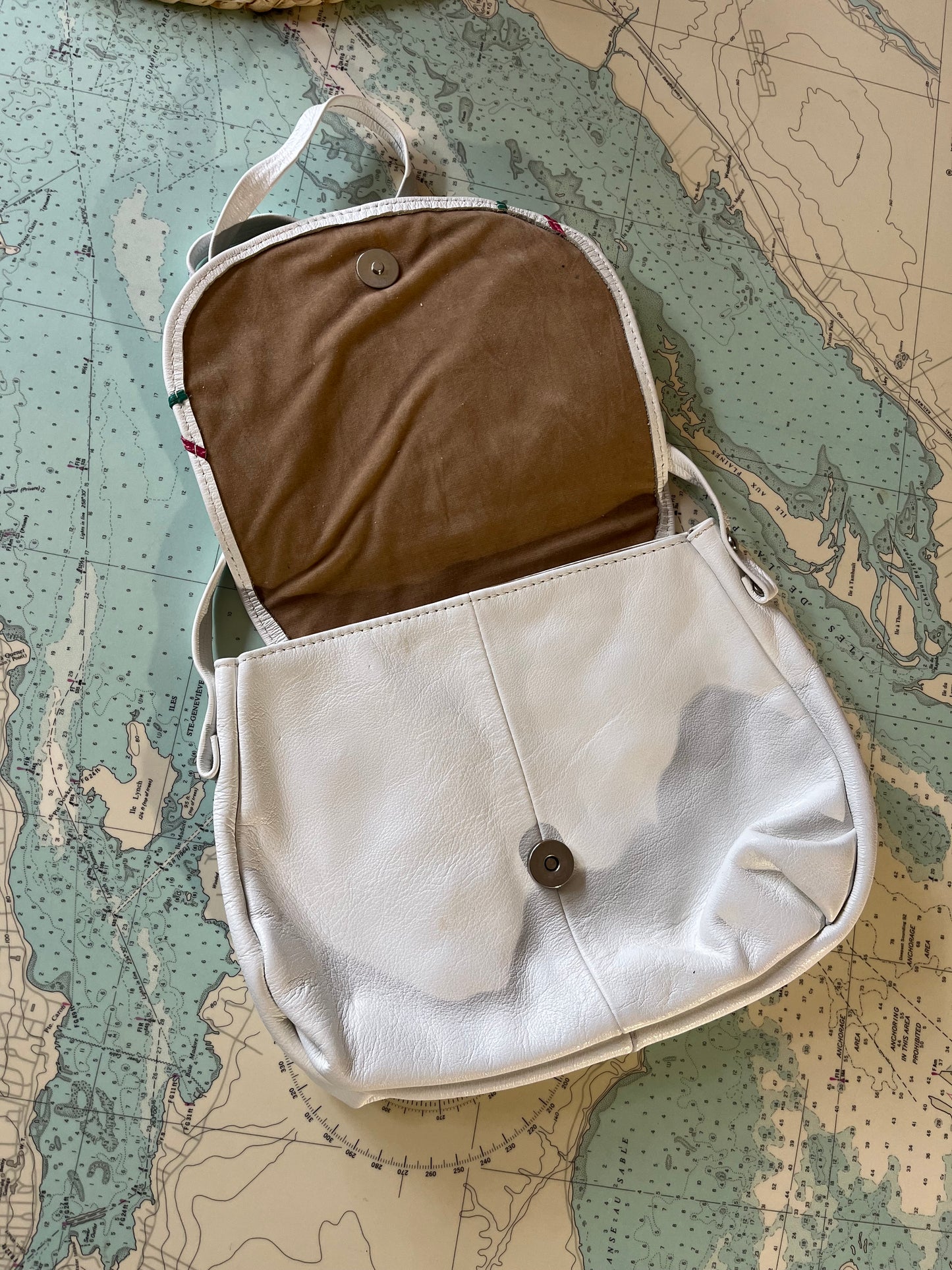 Vintage 80s White Leather Sling Purse