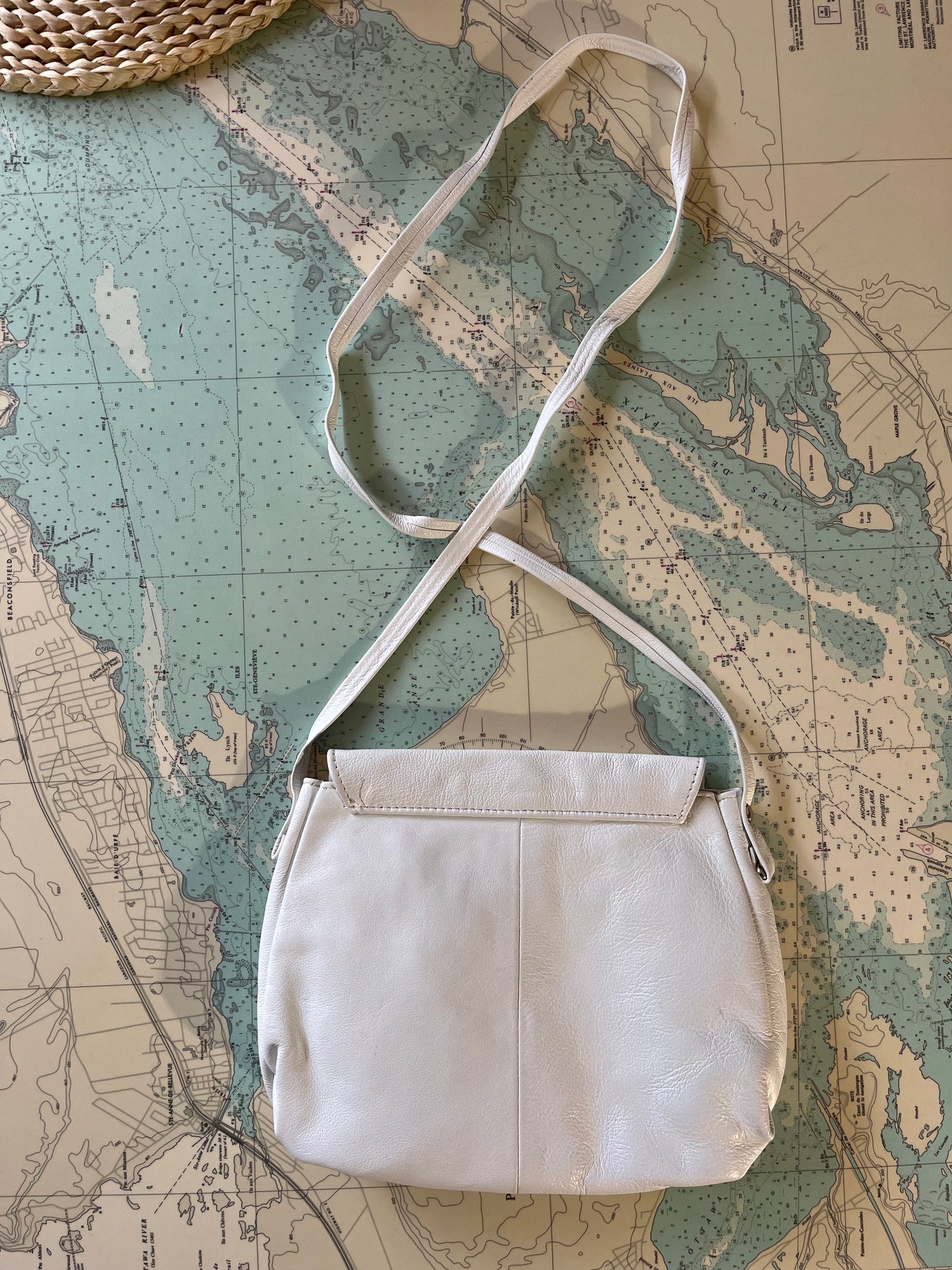 Vintage 80s White Leather Sling Purse