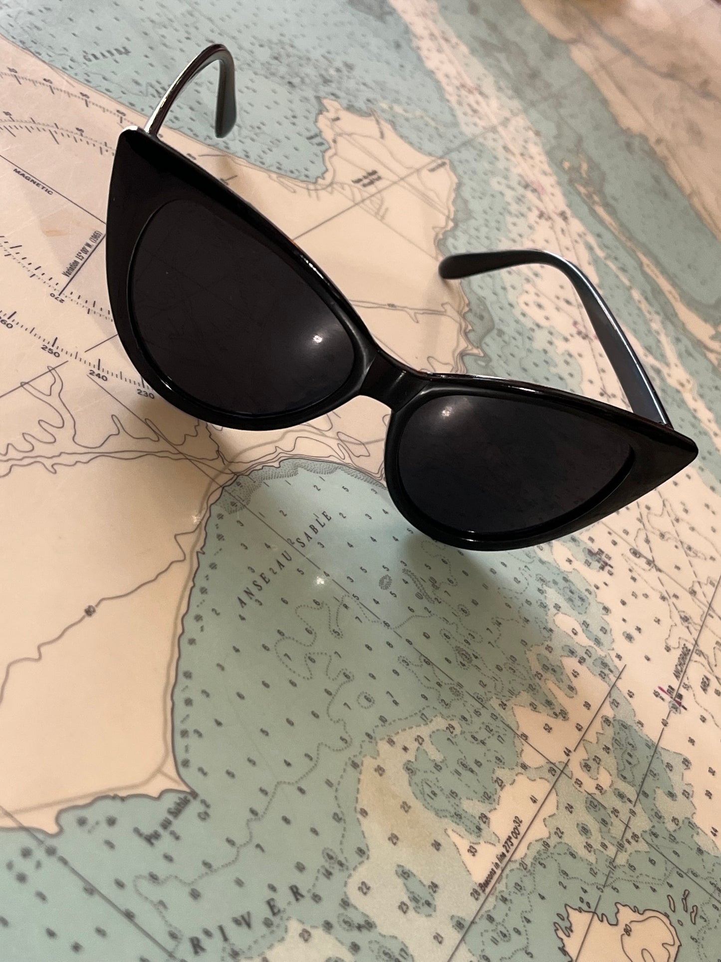 Vintage Black Acrylic Cat's Eye Sunglasses
