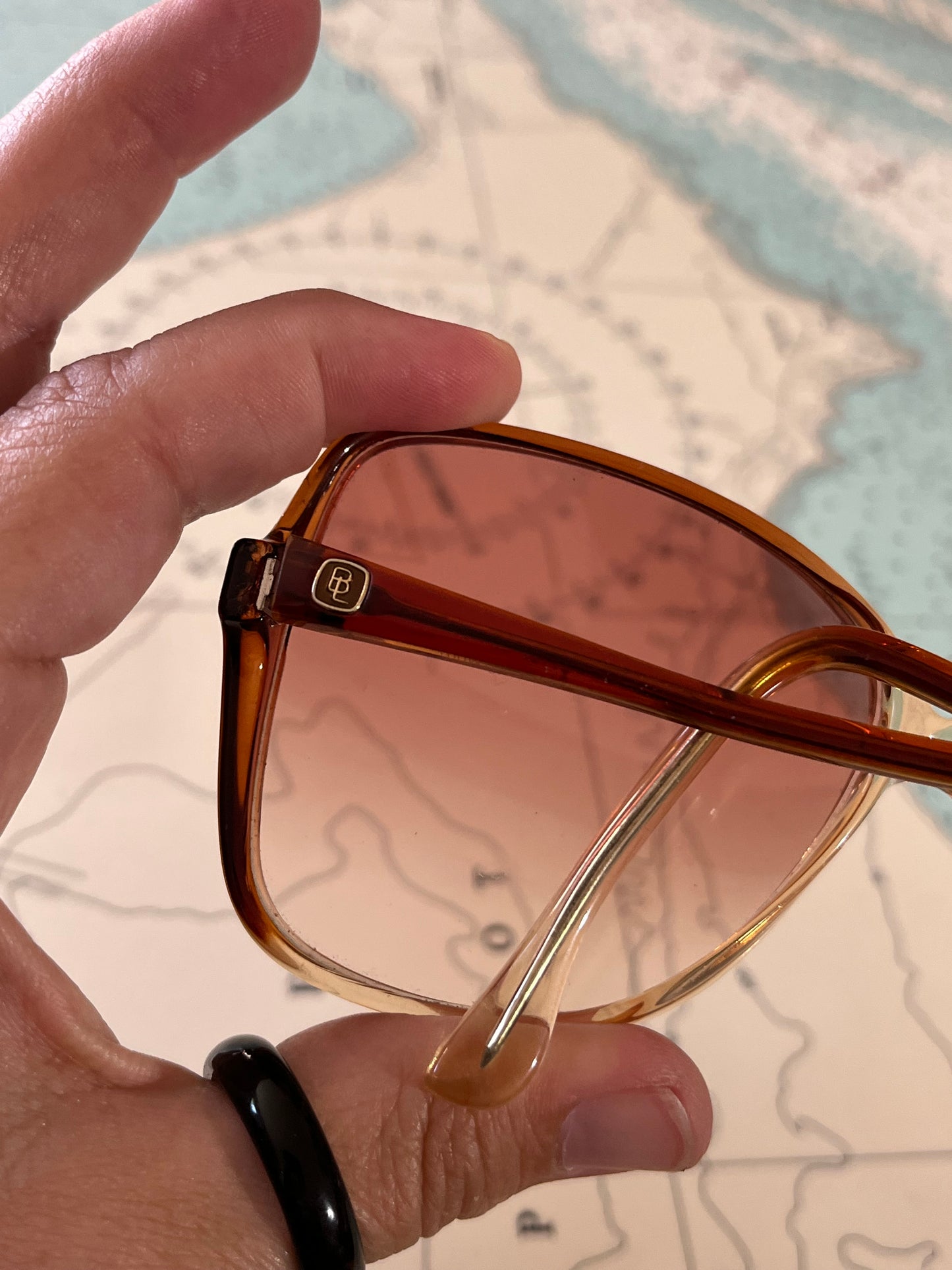 Vintage 70s Bausch & Lomb Oversized Amber Sunglasses