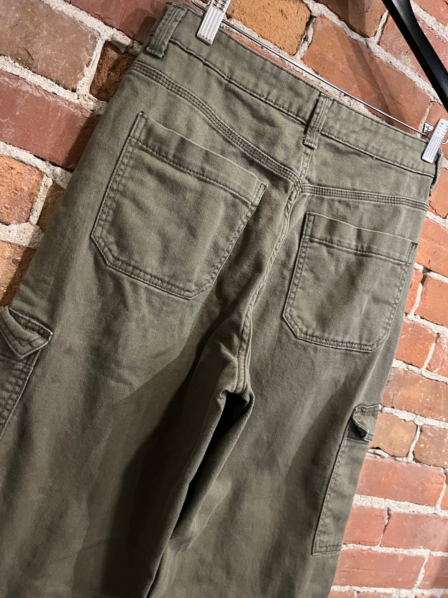 Vintage Green Denim Wide Leg Cargo Pants