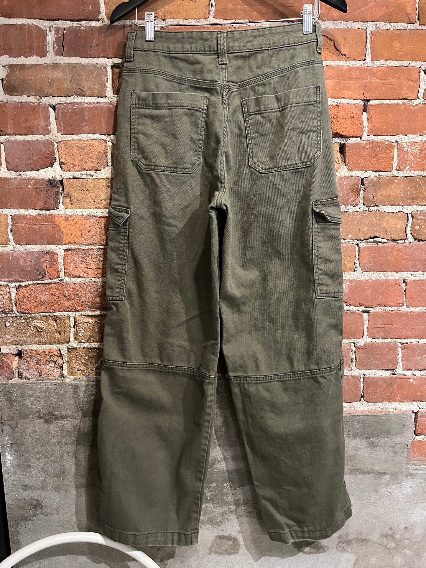 Vintage Green Denim Wide Leg Cargo Pants