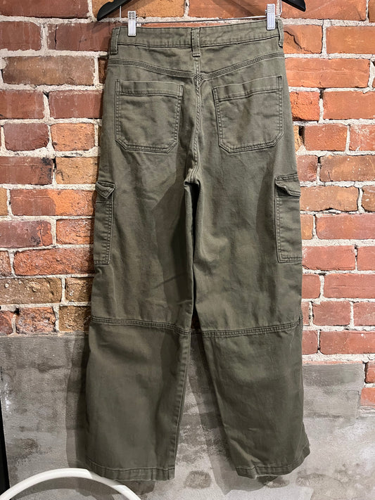 Vintage Green Denim Wide Leg Cargo Pants