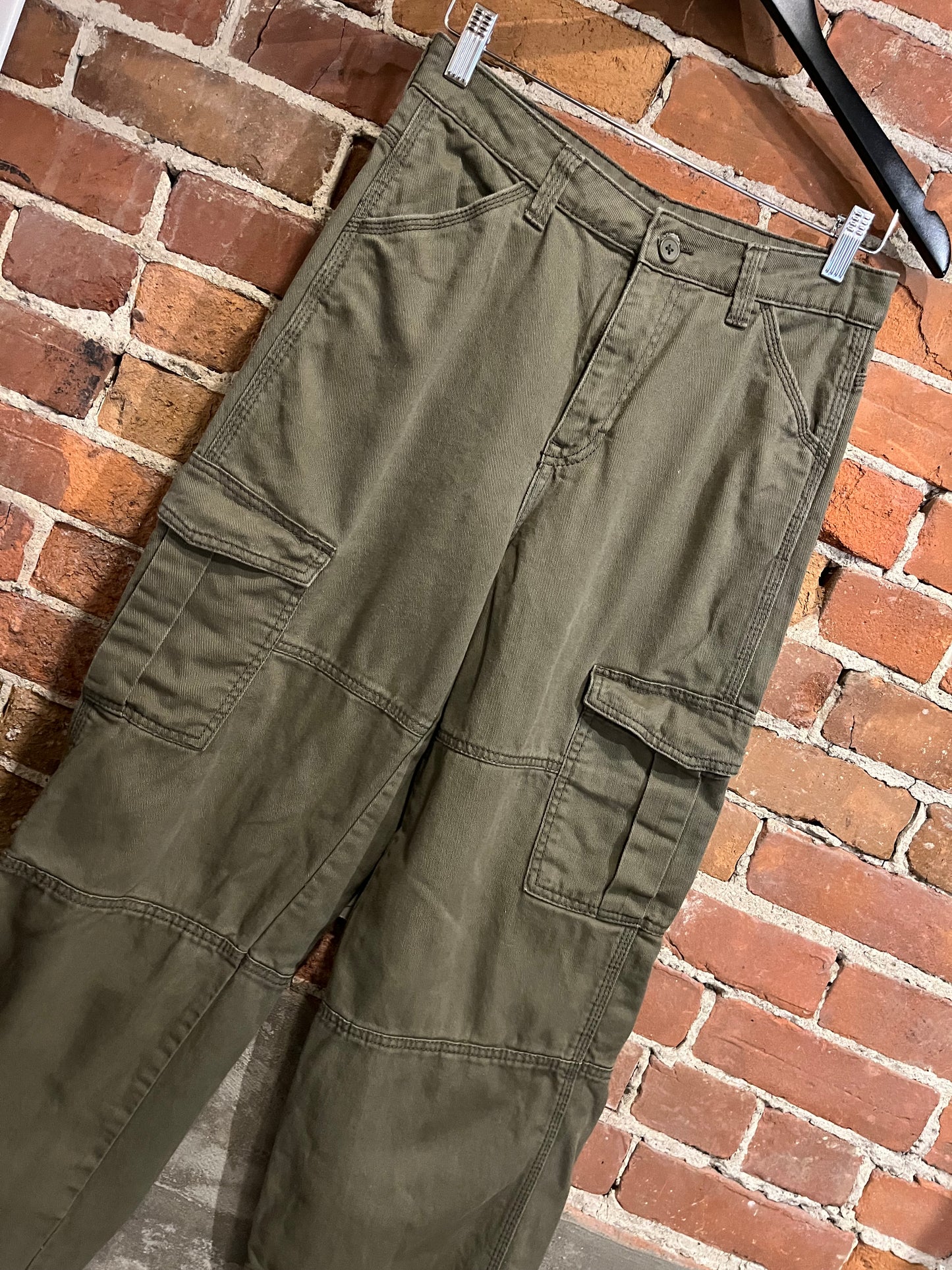 Vintage Green Denim Wide Leg Cargo Pants