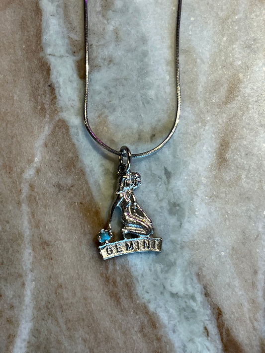 Vintage Sterling Silver Gemini Pendant Necklace