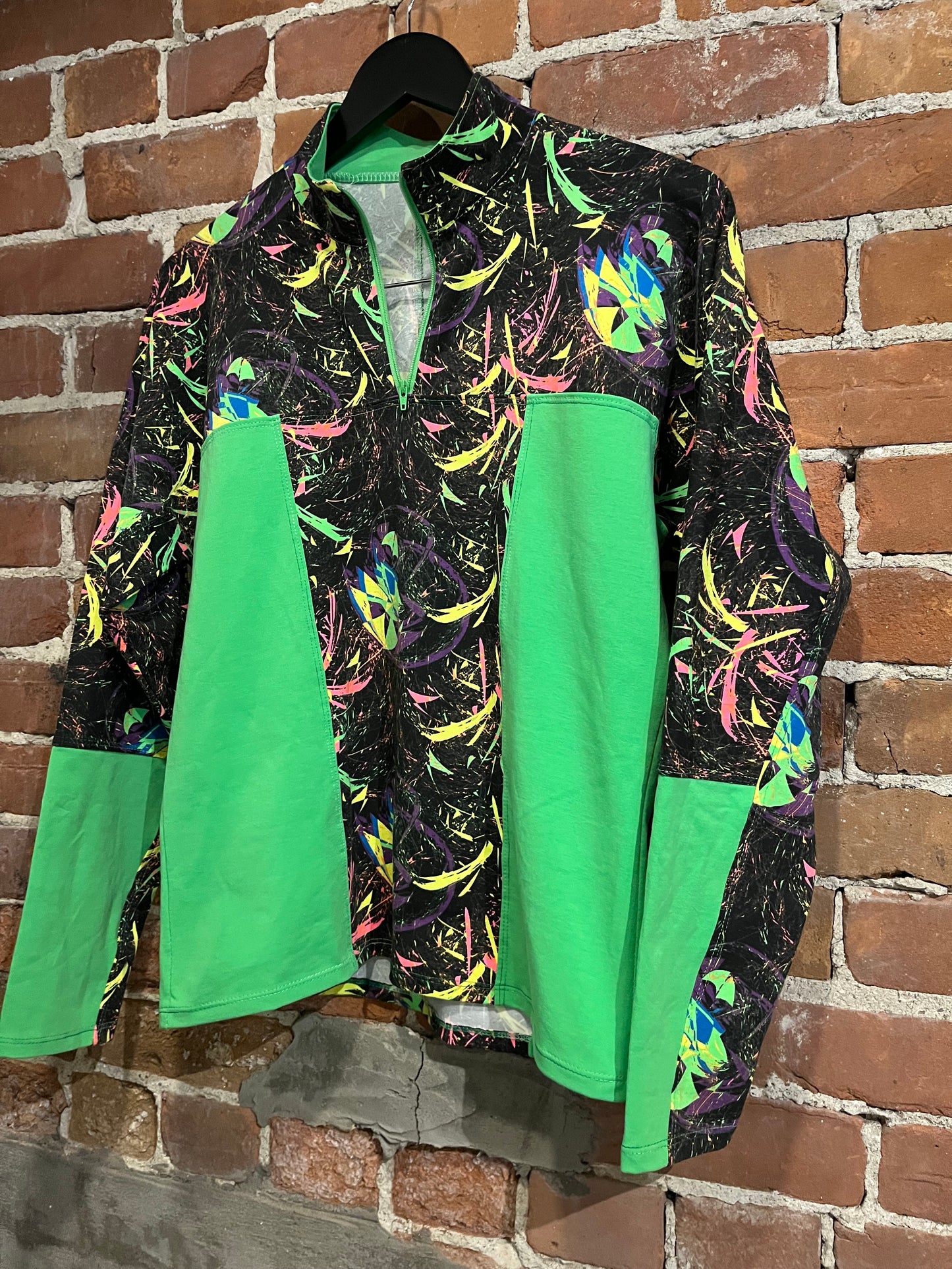 Vintage Neon Green Black Splatter Long Sleeve Shirt
