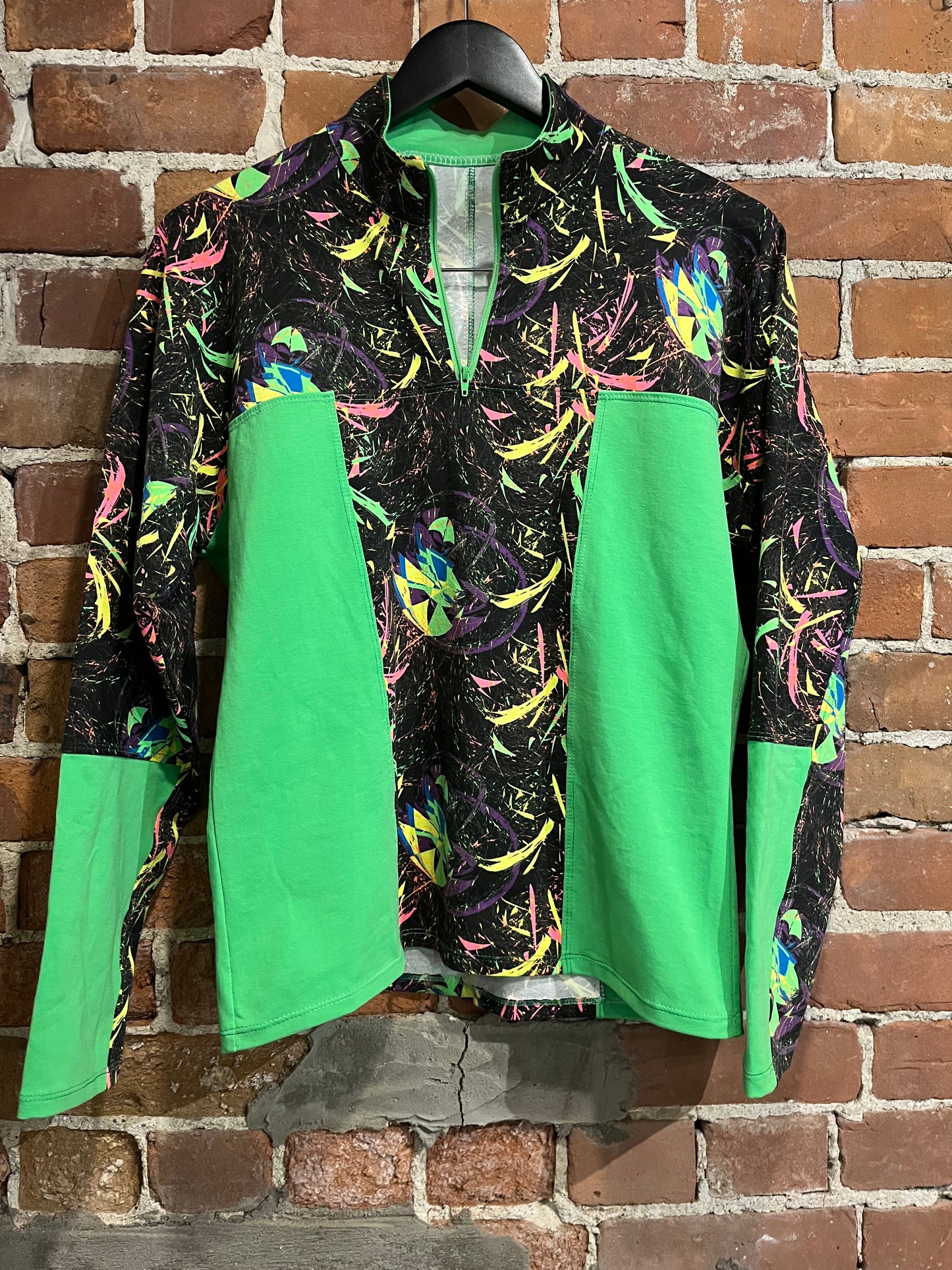 Vintage Neon Green Black Splatter Long Sleeve Shirt