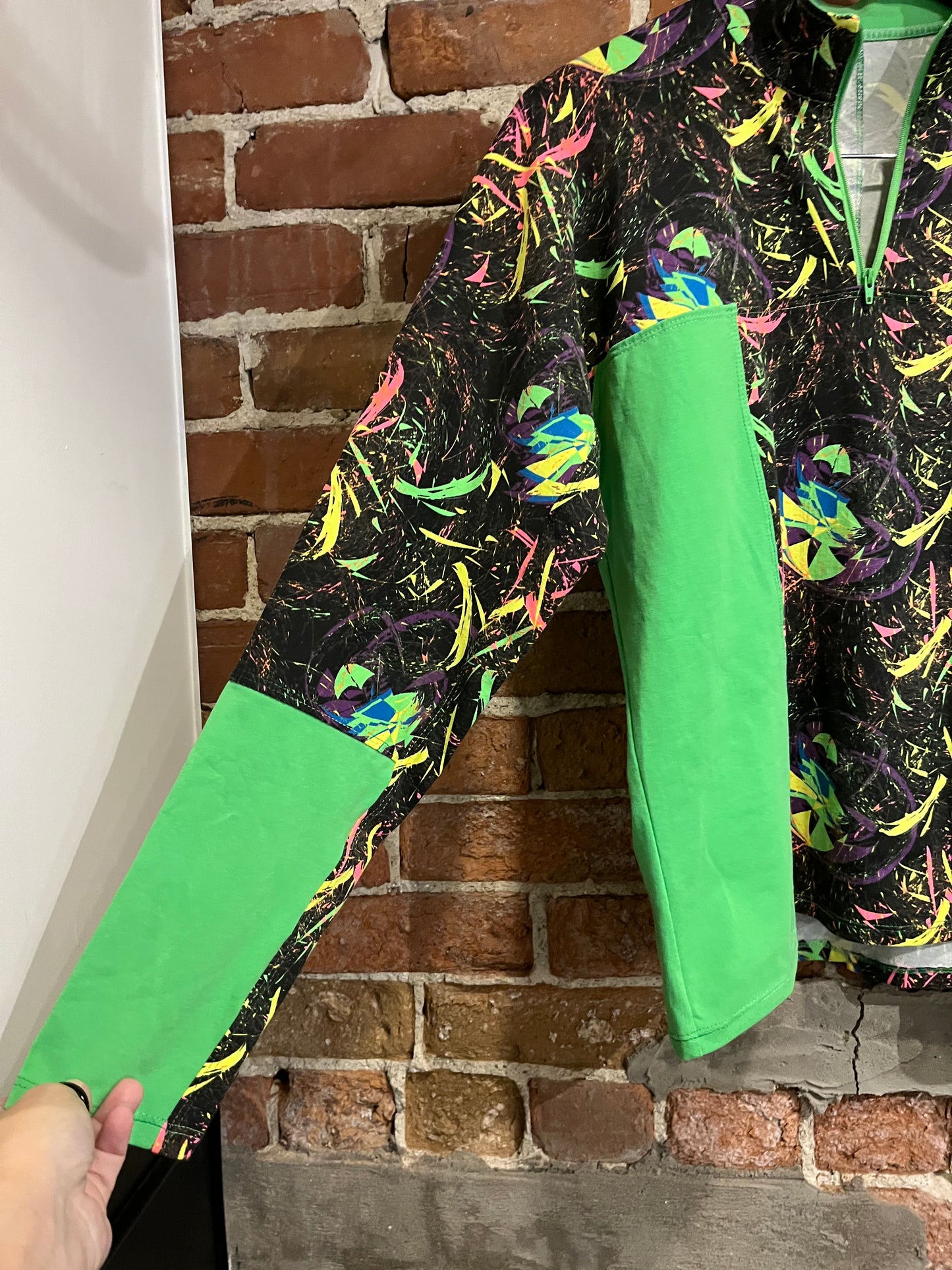 Vintage Neon Green Black Splatter Long Sleeve Shirt