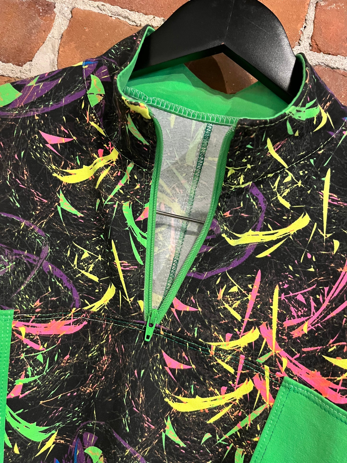 Vintage Neon Green Black Splatter Long Sleeve Shirt
