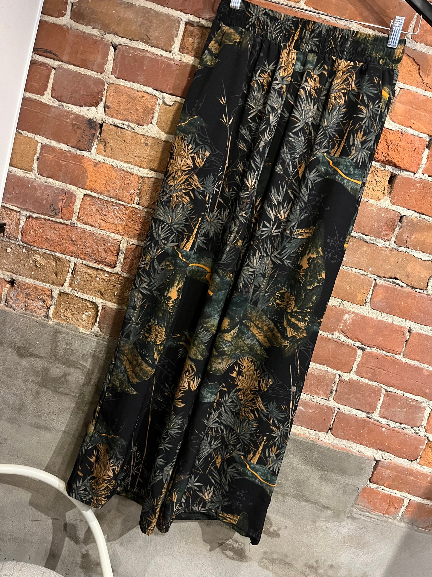 Black Botanical Wide Leg Loose Fit Pants