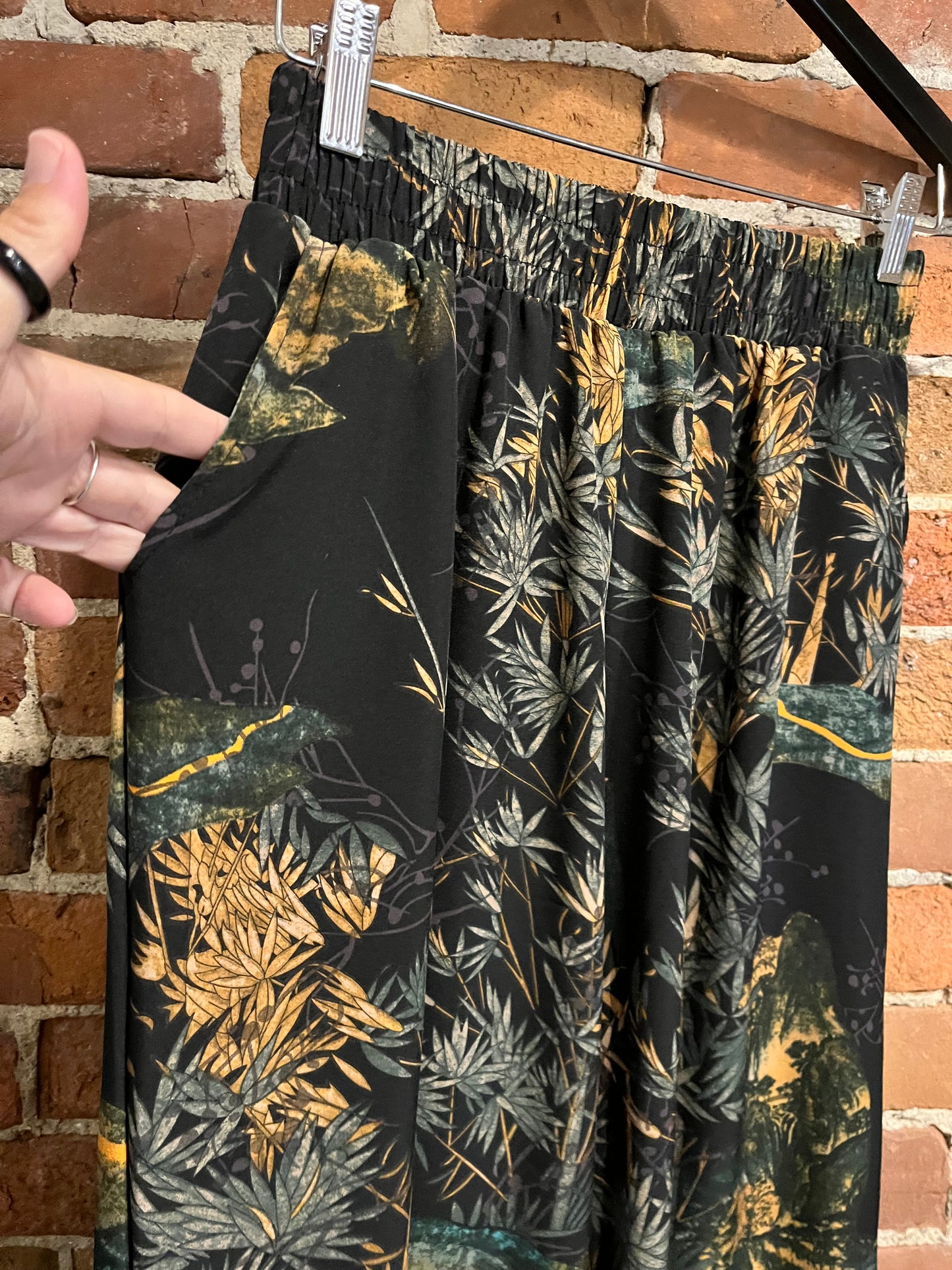 Black Botanical Wide Leg Loose Fit Pants