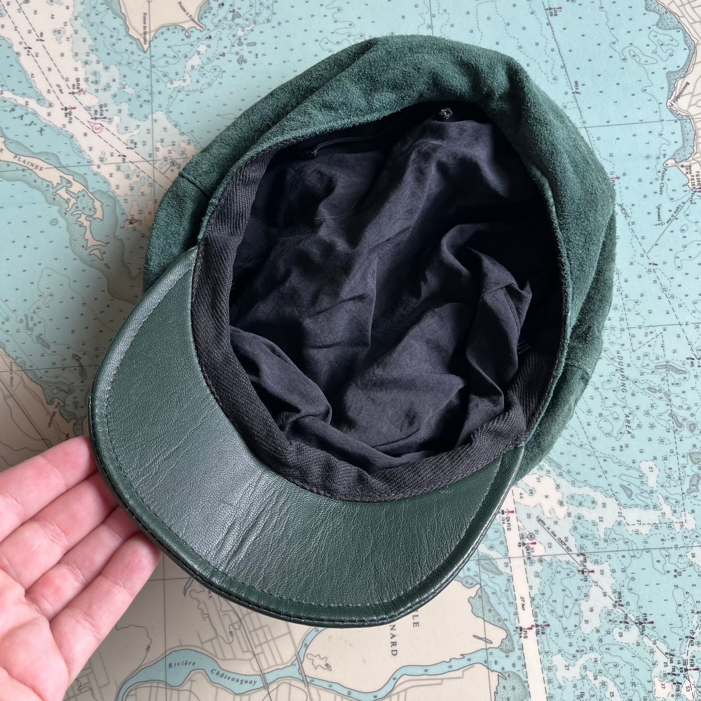 Vintage Green Suede Hat with Brim