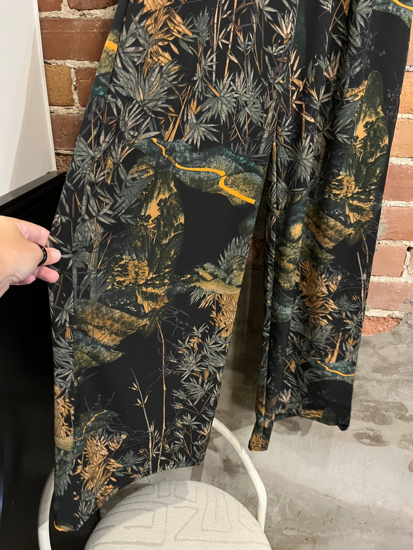 Black Botanical Wide Leg Loose Fit Pants