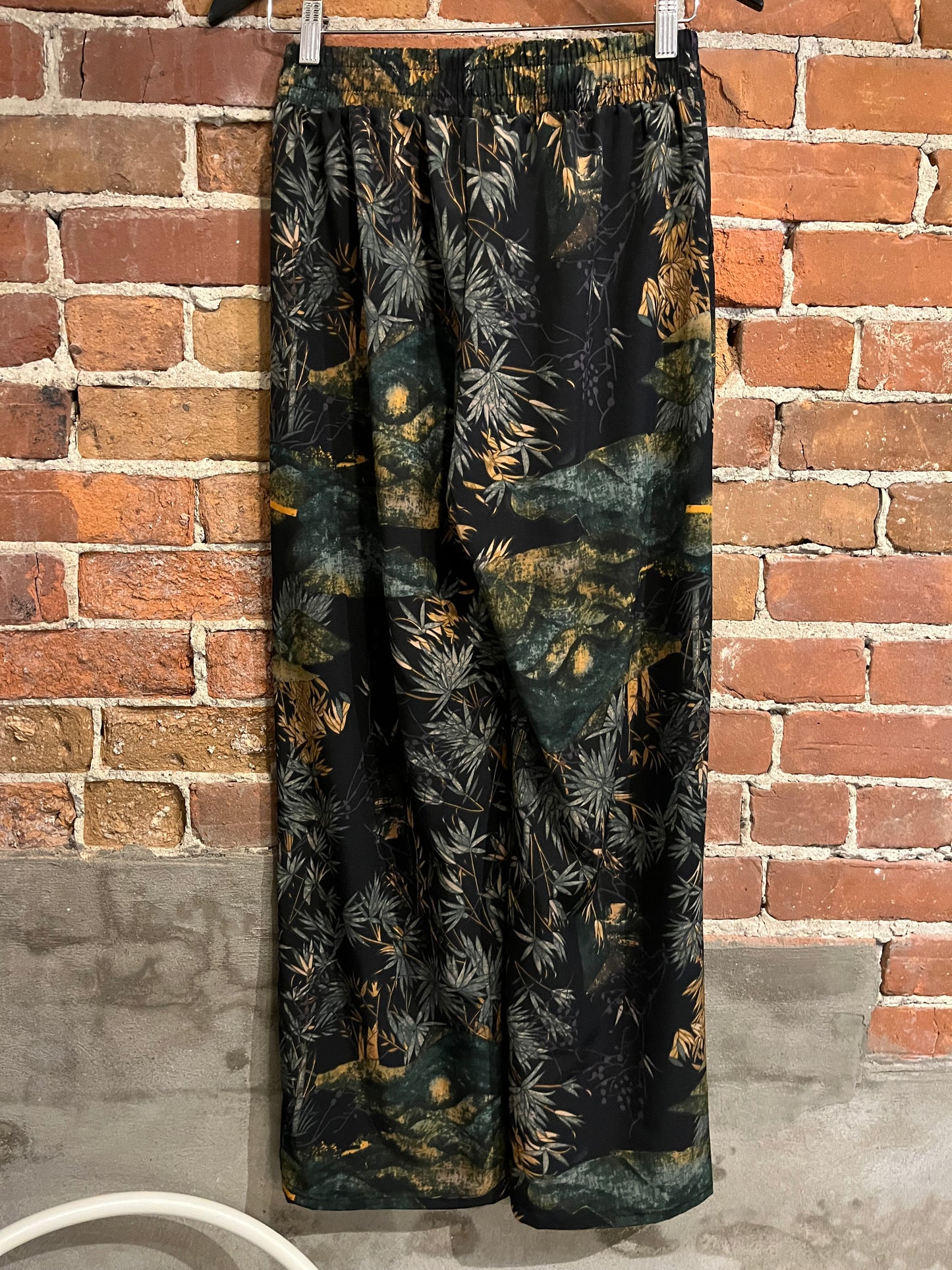 Black Botanical Wide Leg Loose Fit Pants