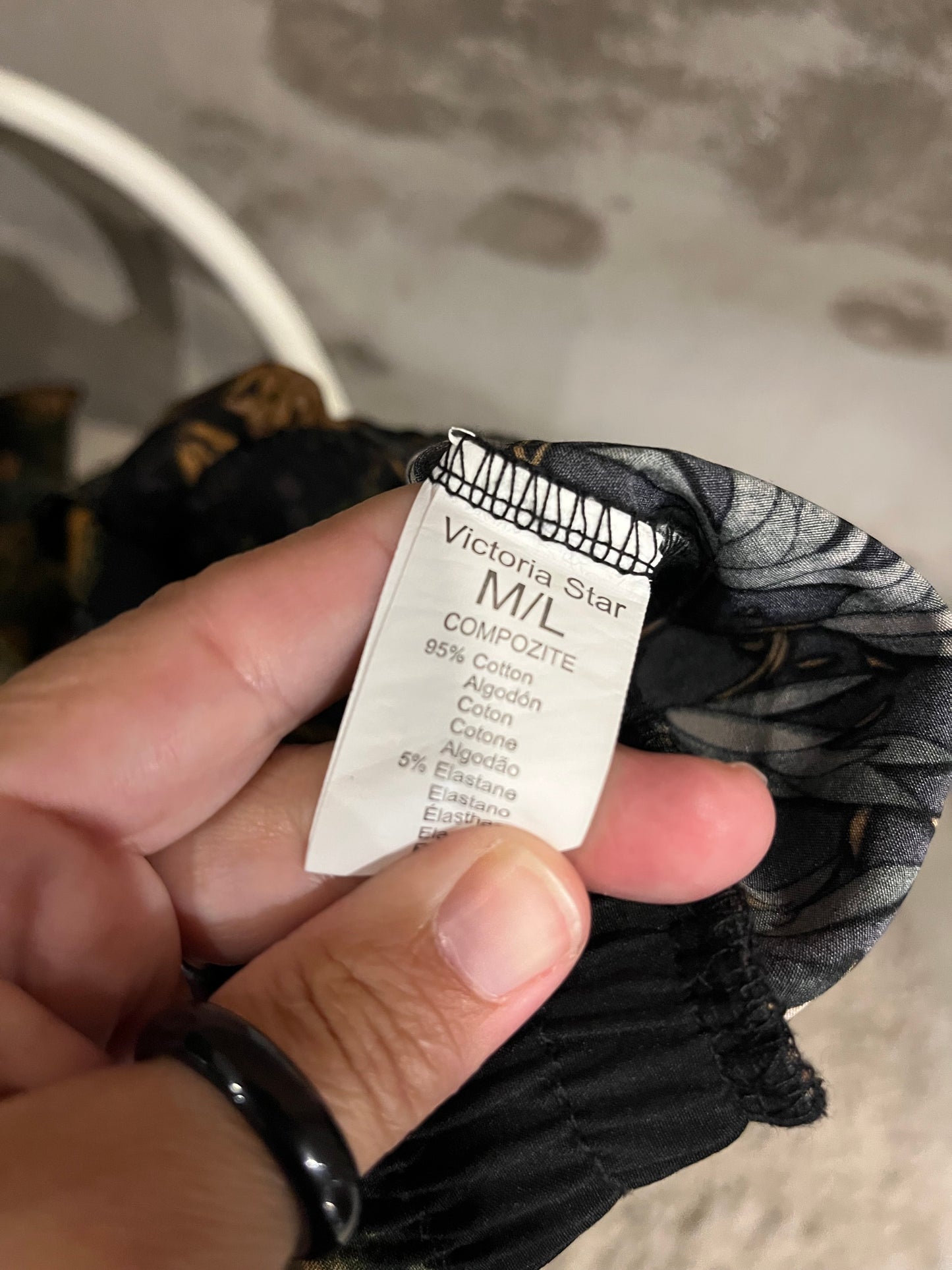 Black Botanical Wide Leg Loose Fit Pants