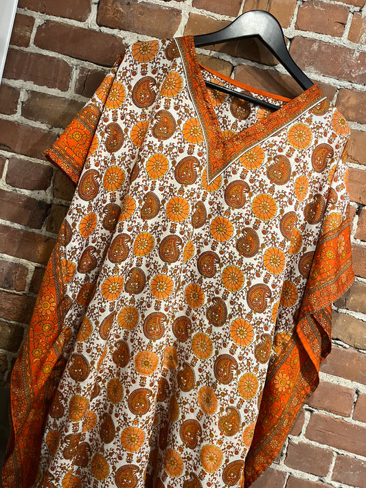 Vintage 70s Orange Floral Caftan