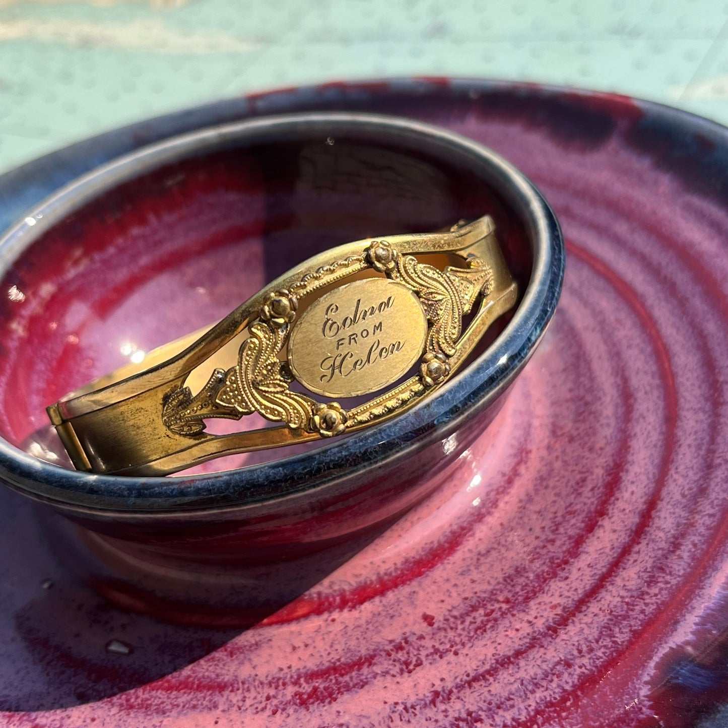 Vintage Gold Etched Edna from Helen Bangle Bracelet