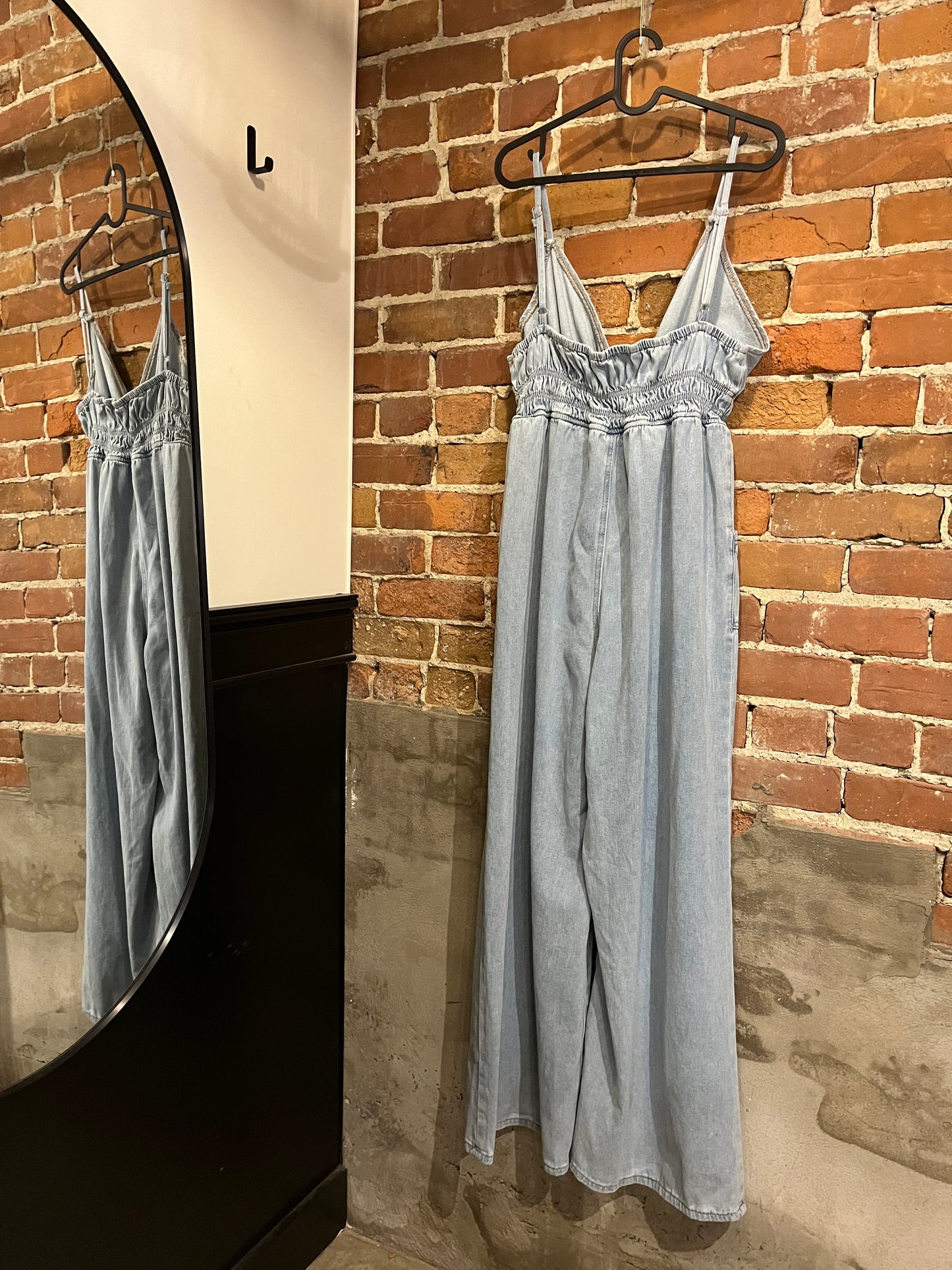 Denim V Neck Wide Leg Jumpsuit