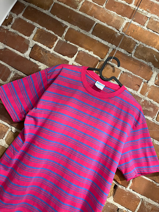 Vintage 00s Cheetah Pink and Blue Stripe Tee Shirt
