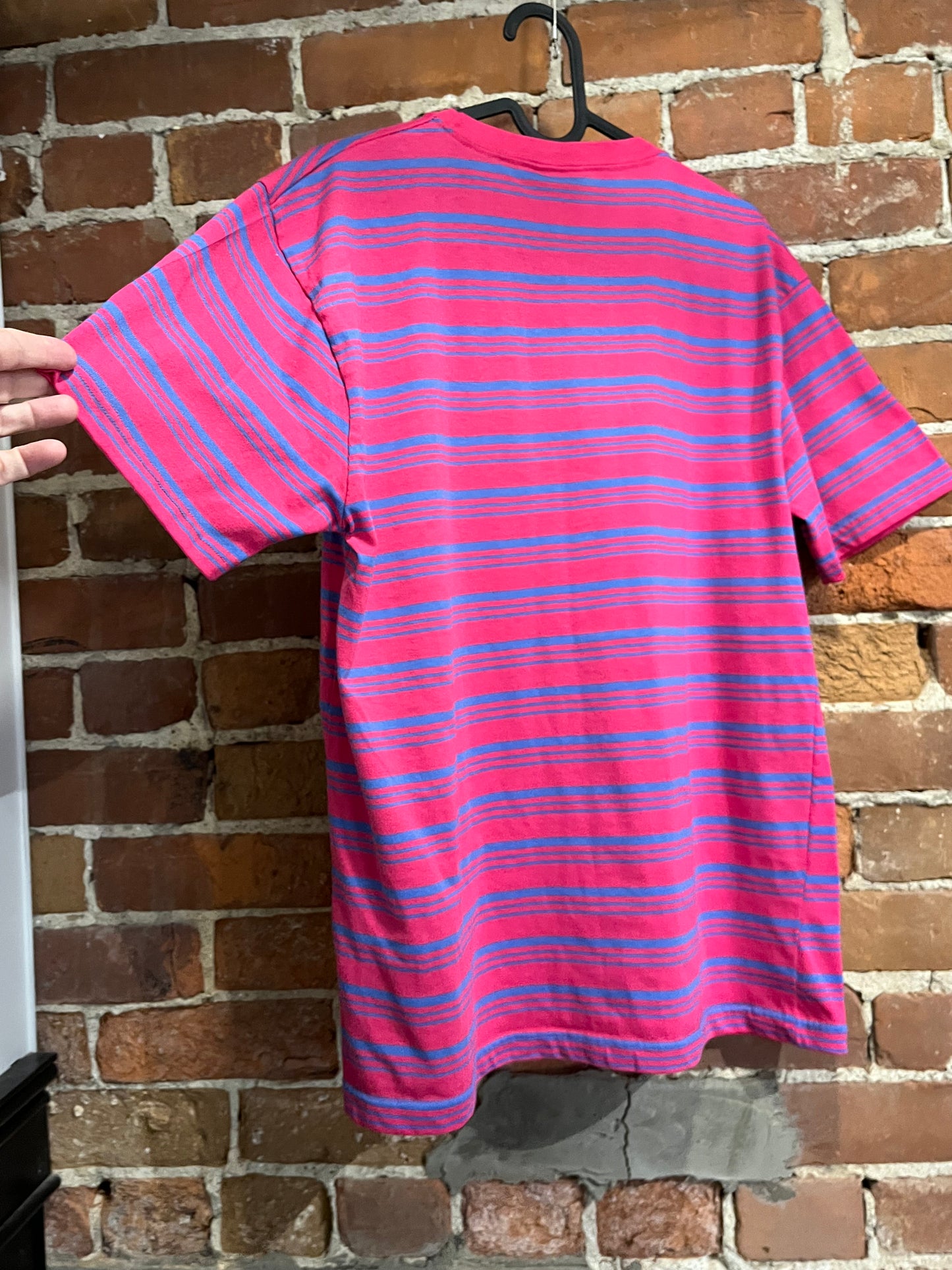 Vintage 00s Cheetah Pink and Blue Stripe Tee Shirt