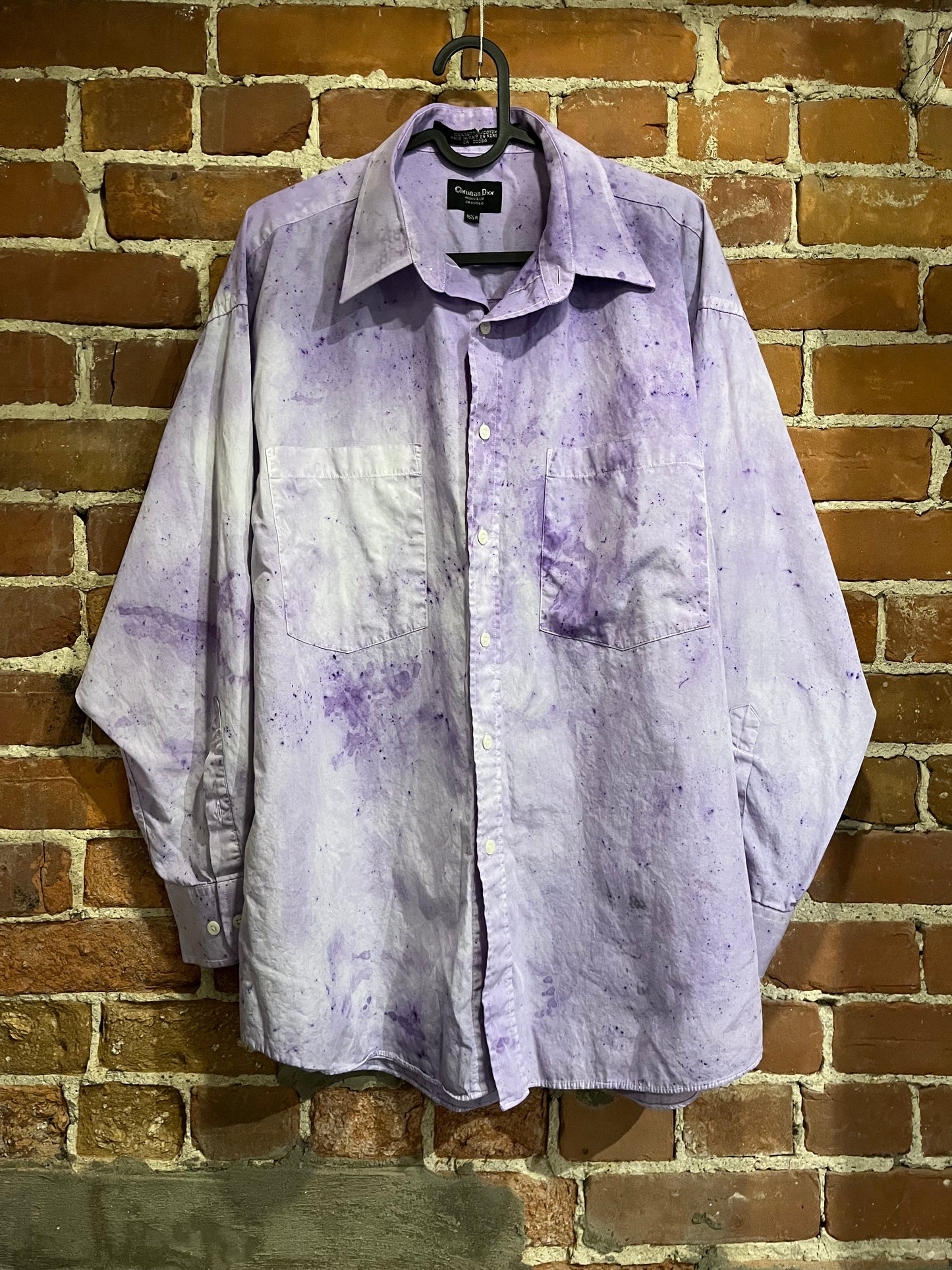 Vintage Christian Dior Splatter Dyed 100% Cotton Long Sleeve Button Up