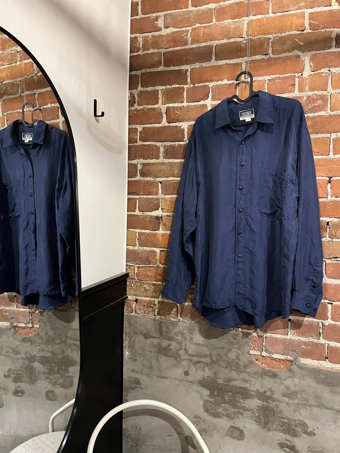 Vintage Crepros Pure Silk Menswear Long Sleeve Blue Button Up Shirt