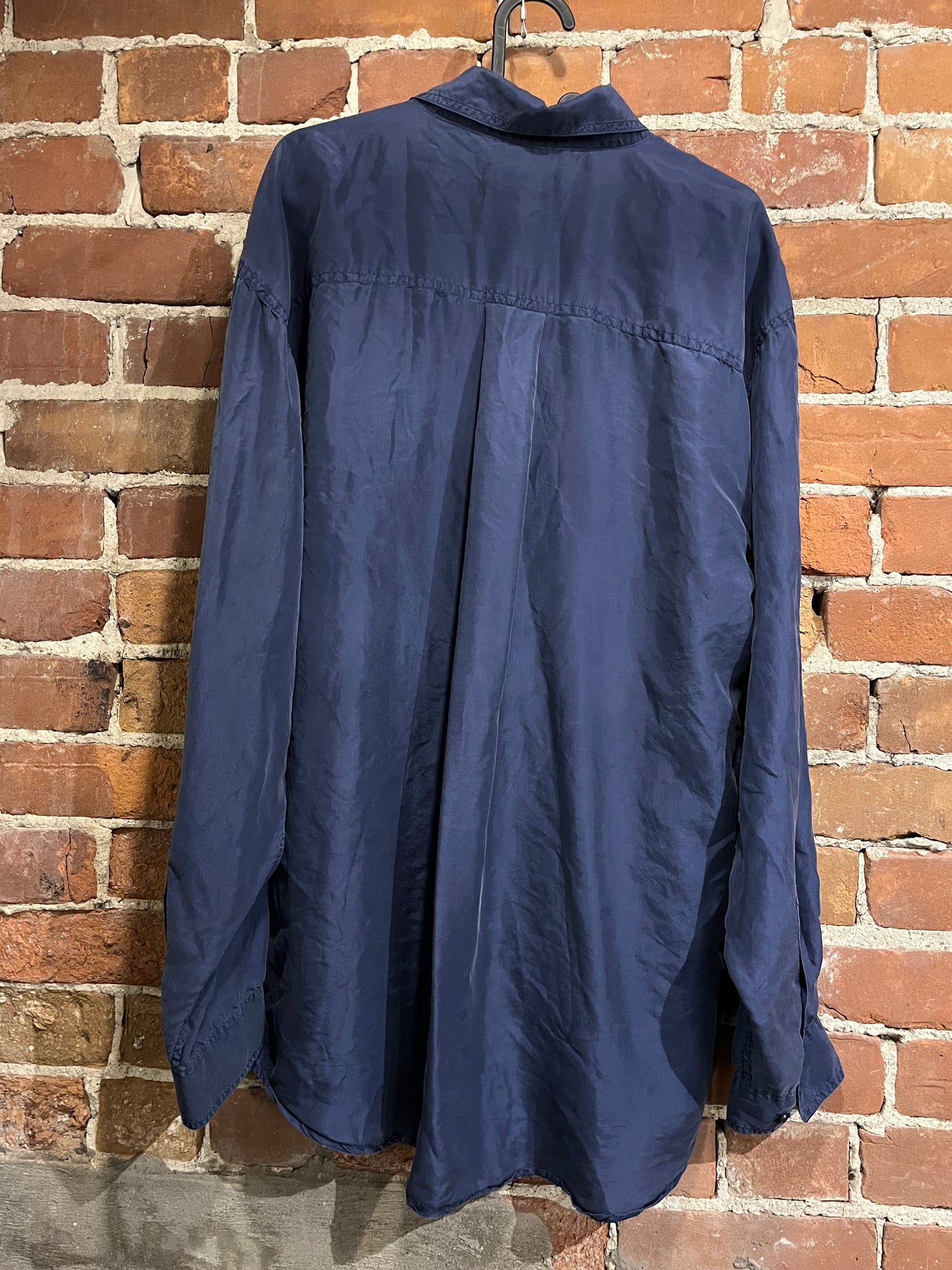 Vintage Crepros Pure Silk Menswear Long Sleeve Blue Button Up Shirt